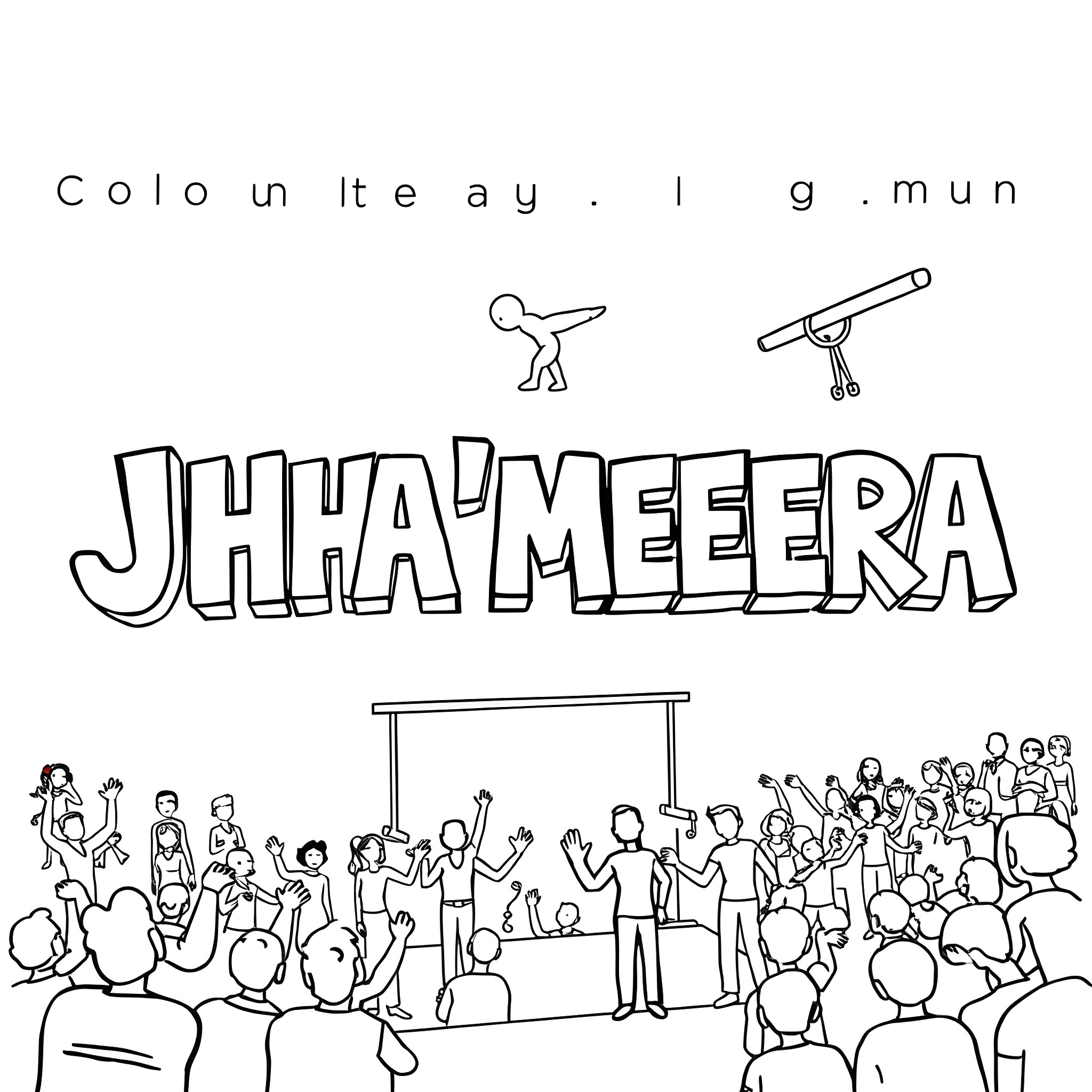 Jha'Meera performs on stage before a crowd Coloring Page (free black-and-white line drawing printable PDF for all, from beginners to advanced learners, including children, teens, adults, and seniors)