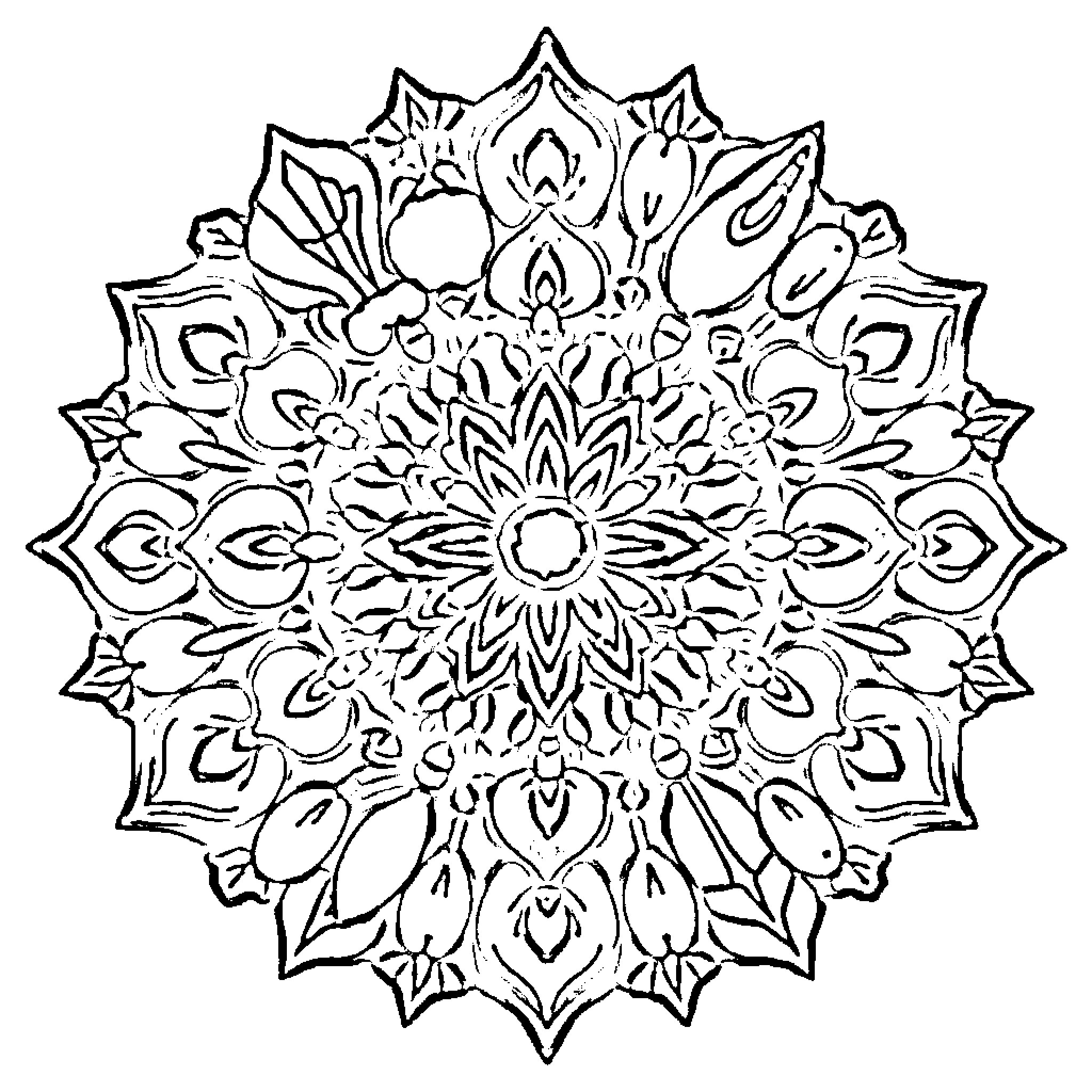 Food Mandala Design Artwork Coloring Page (free black-and-white line drawing printable PDF for all, from beginners to advanced learners, including children, teens, adults, and seniors)