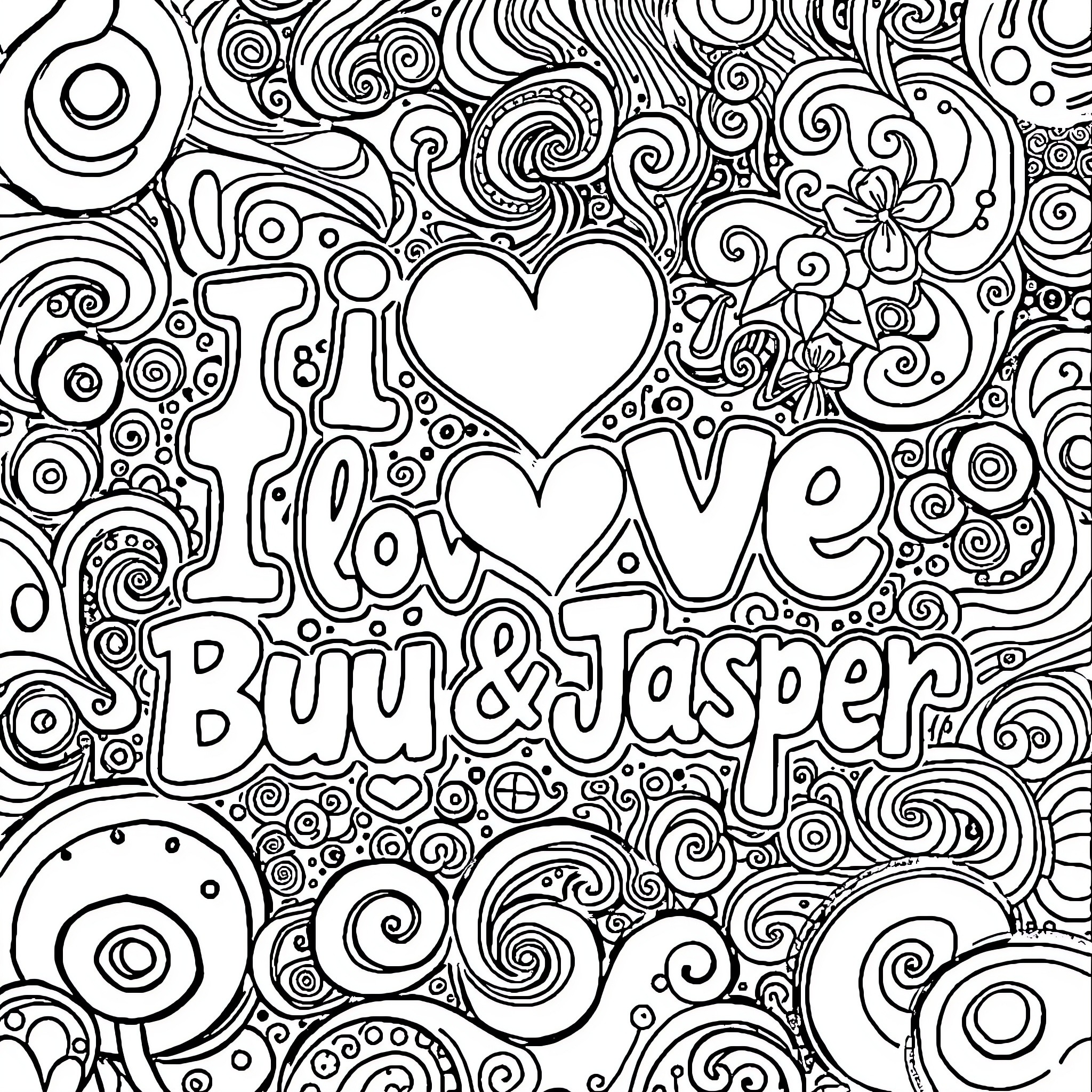 Buu's Whimsical Love Adventure Coloring Page (free black-and-white line drawing printable PDF for all, from beginners to advanced learners, including children, teens, adults, and seniors)