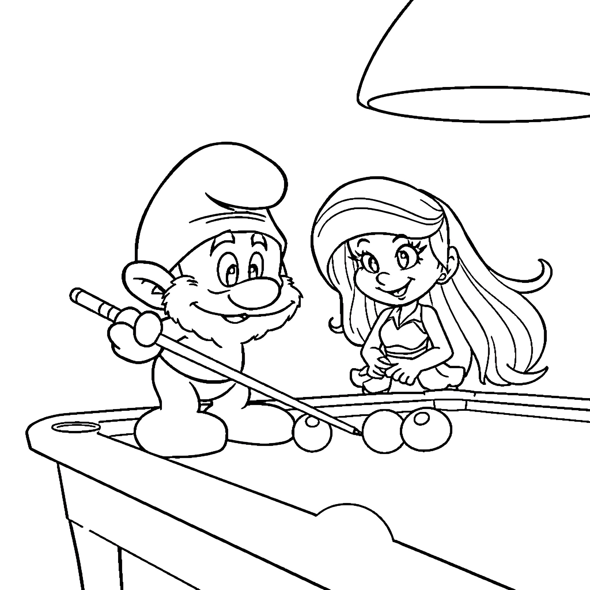Smurf playing with his friend on a boat Coloring Page (free black-and-white line drawing printable PDF for all, from beginners to advanced learners, including children, teens, adults, and seniors)