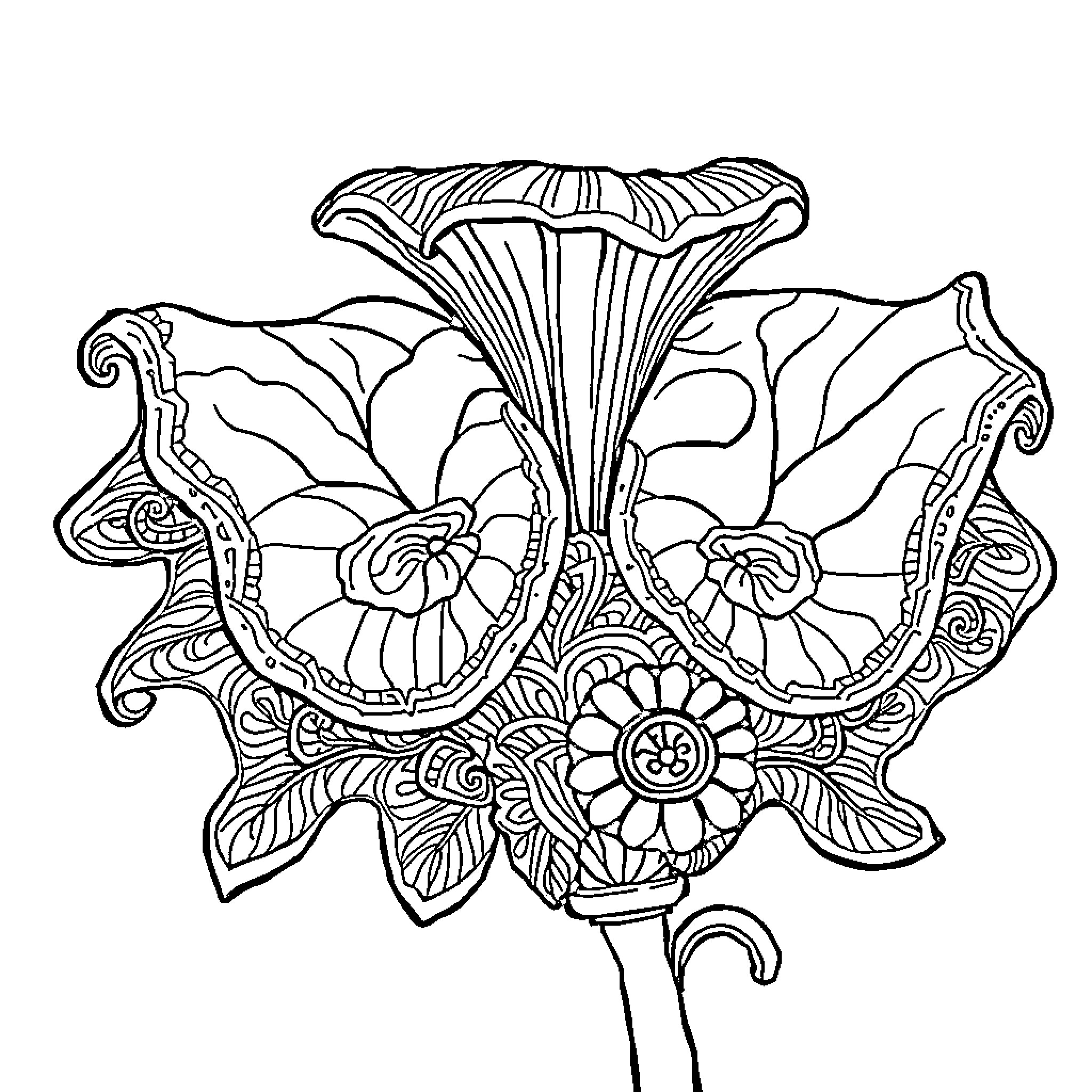 Soucca's Intricate Floral Sketch Coloring Page (free black-and-white line drawing printable PDF for all, from beginners to advanced learners, including children, teens, adults, and seniors)