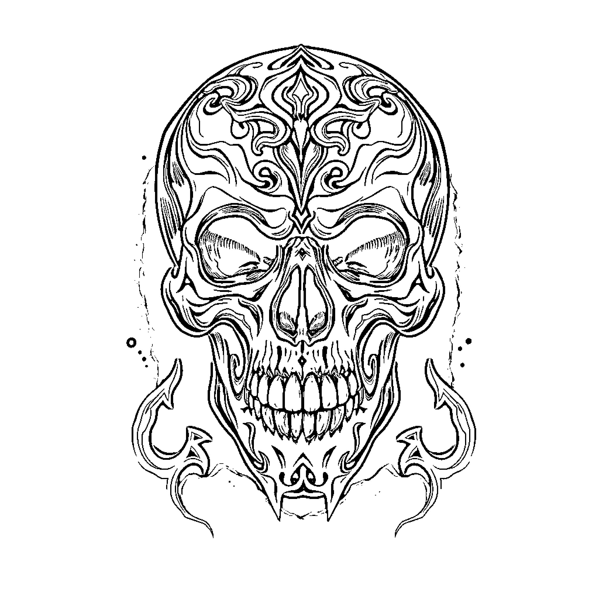 Skull with intricate ornamental design Coloring Page (free black-and-white line drawing printable PDF for all, from beginners to advanced learners, including children, teens, adults, and seniors)
