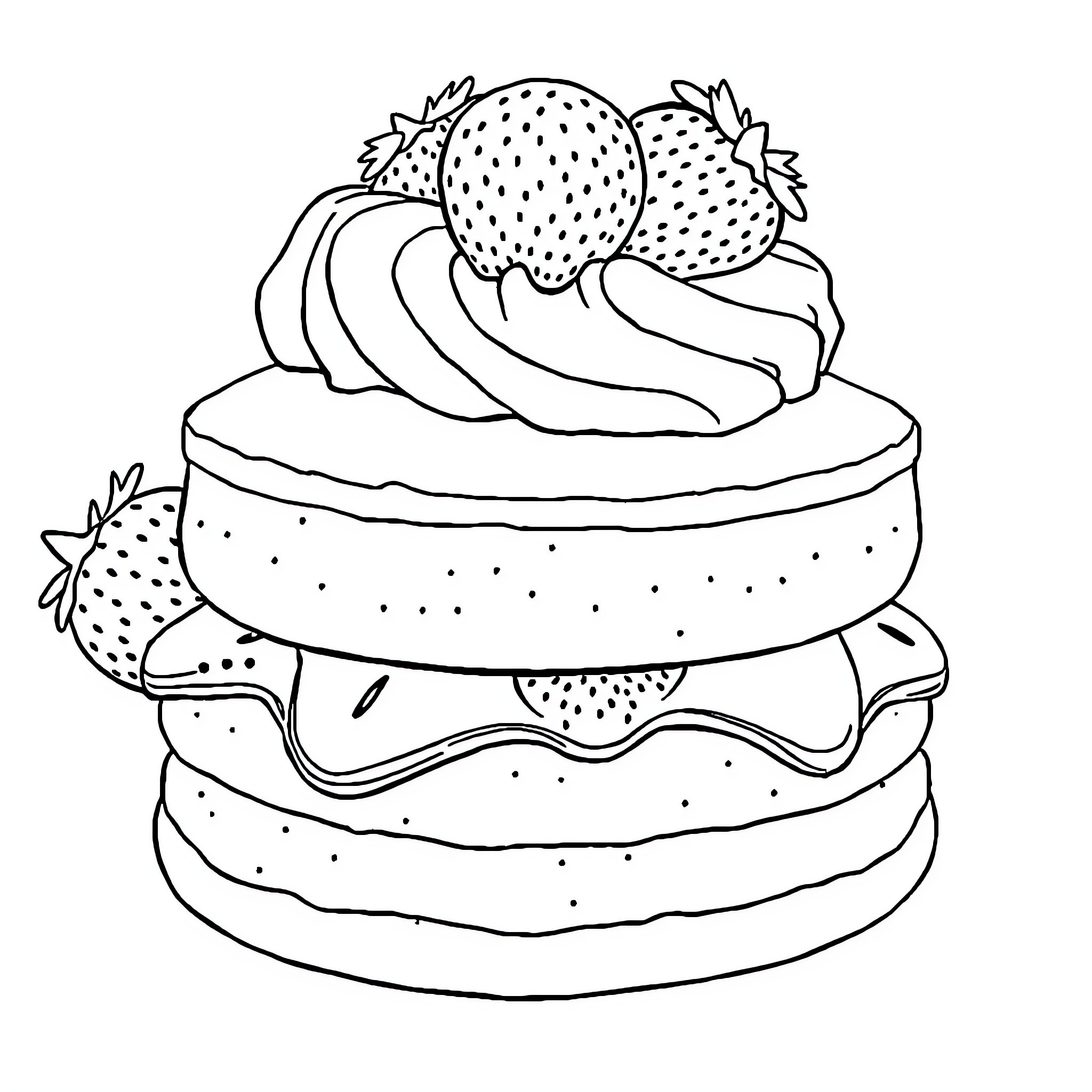 Strawberry Shortcake layered dessert with cream Coloring Page (free black-and-white line drawing printable PDF for all, from beginners to advanced learners, including children, teens, adults, and seniors)