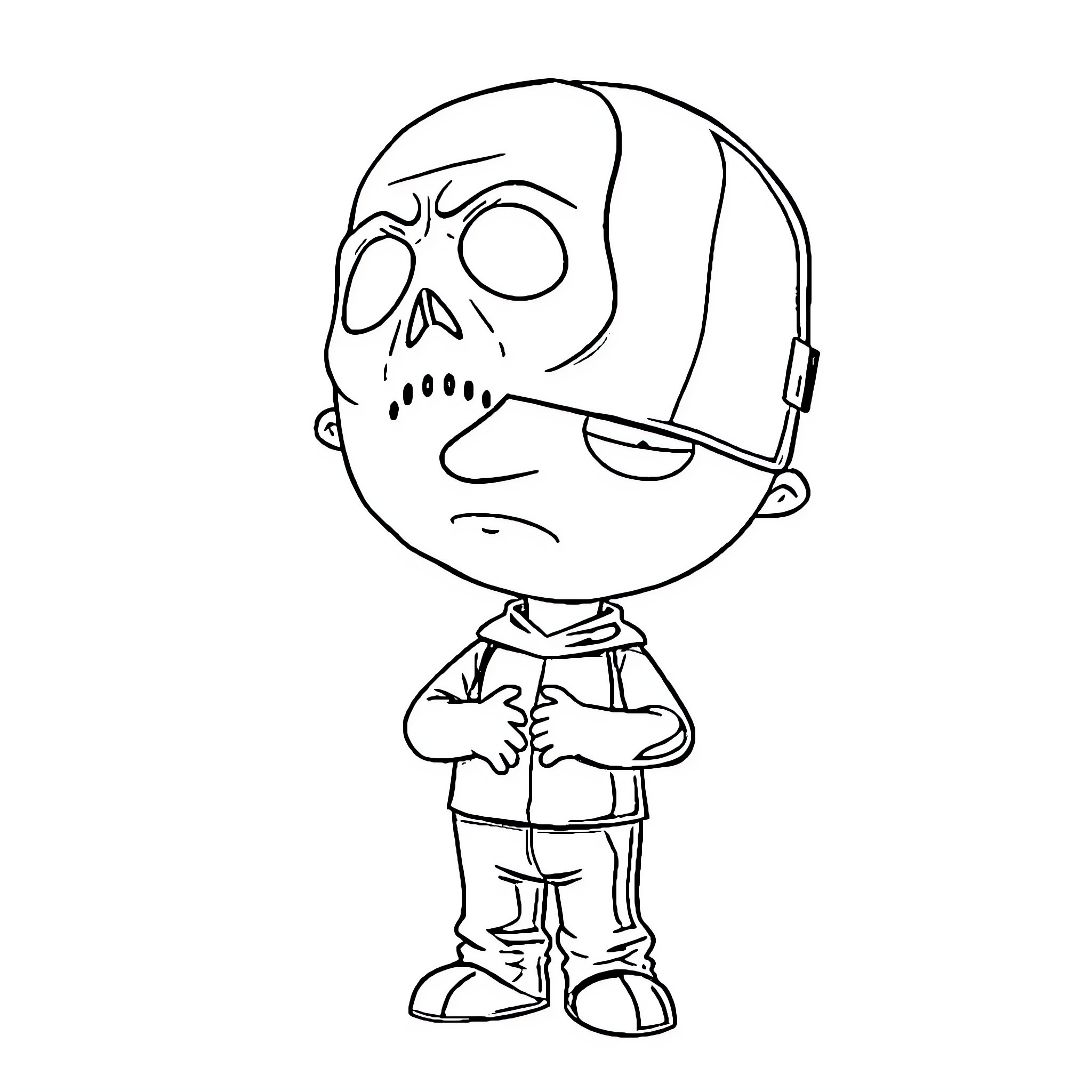Stewie Griffin depicted as a skull-faced character Coloring Page (free black-and-white line drawing printable PDF for all, from beginners to advanced learners, including children, teens, adults, and seniors)