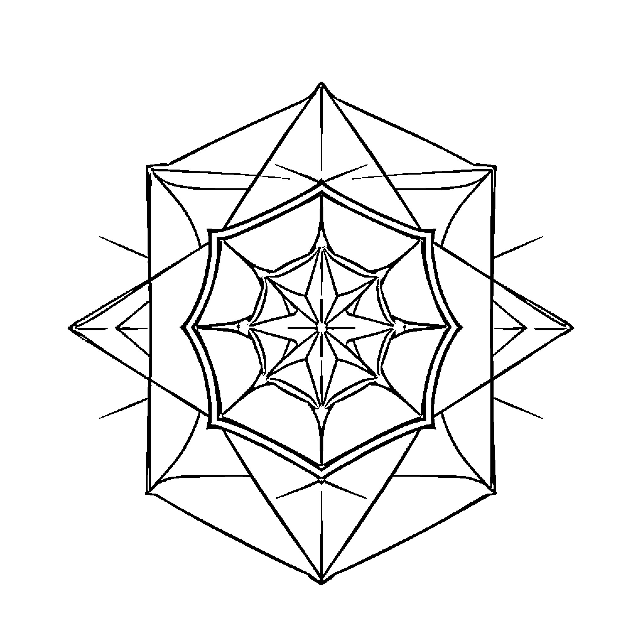 Geometric Symmetrical Pattern Design Coloring Page (free black-and-white line drawing printable PDF for all, from beginners to advanced learners, including children, teens, adults, and seniors)