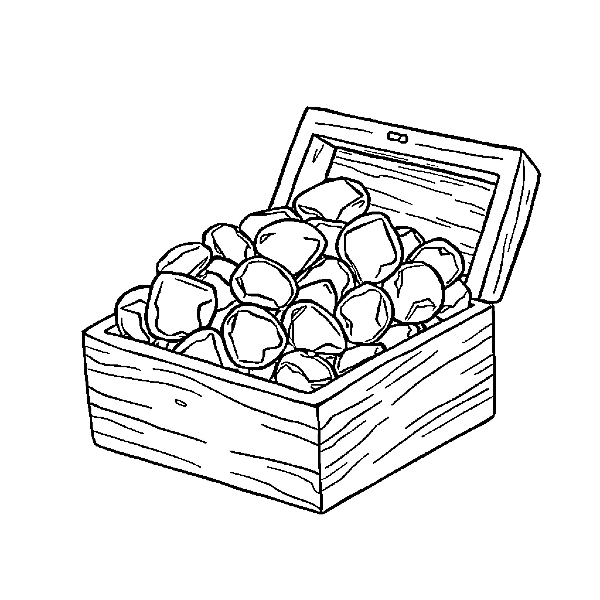 99 Treasure Trove with Precious Gems Coloring Page (free black-and-white line drawing printable PDF for all, from beginners to advanced learners, including children, teens, adults, and seniors)