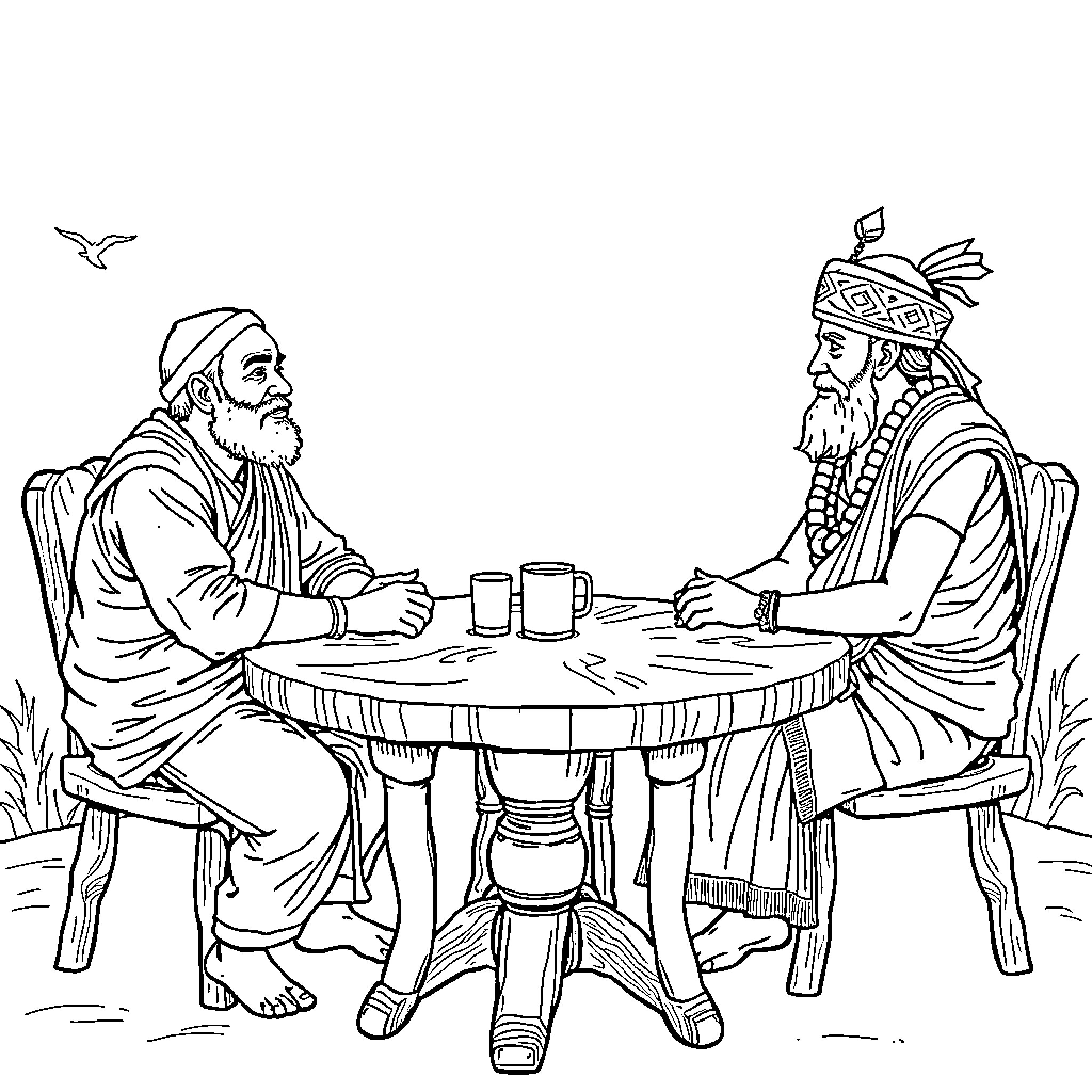 Amit Shah in discussion with political leader Coloring Page (free black-and-white line drawing printable PDF for all, from beginners to advanced learners, including children, teens, adults, and seniors)