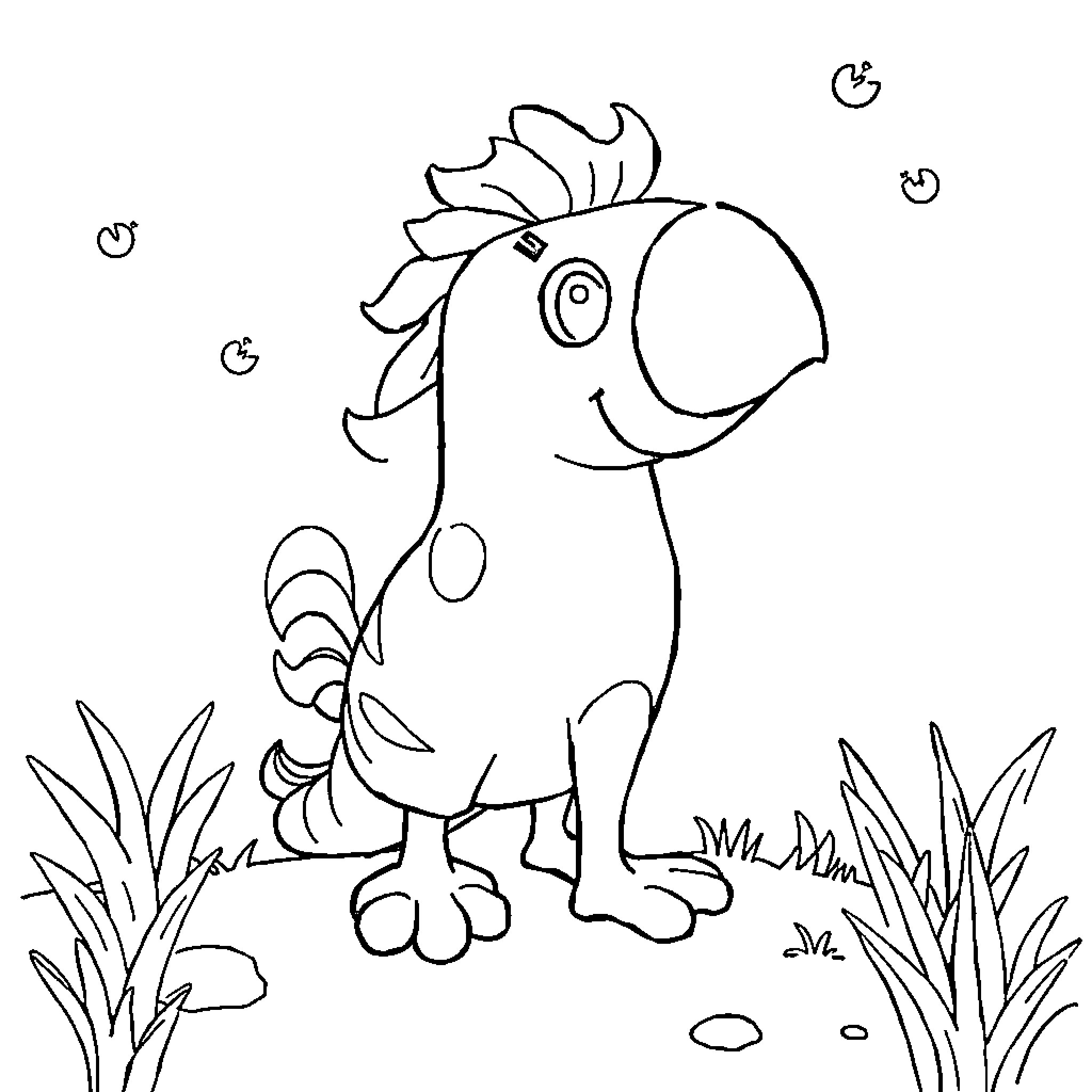 Alphabet Chicken in a Playful Outdoor Scene Coloring Page (free black-and-white line drawing printable PDF for all, from beginners to advanced learners, including children, teens, adults, and seniors)