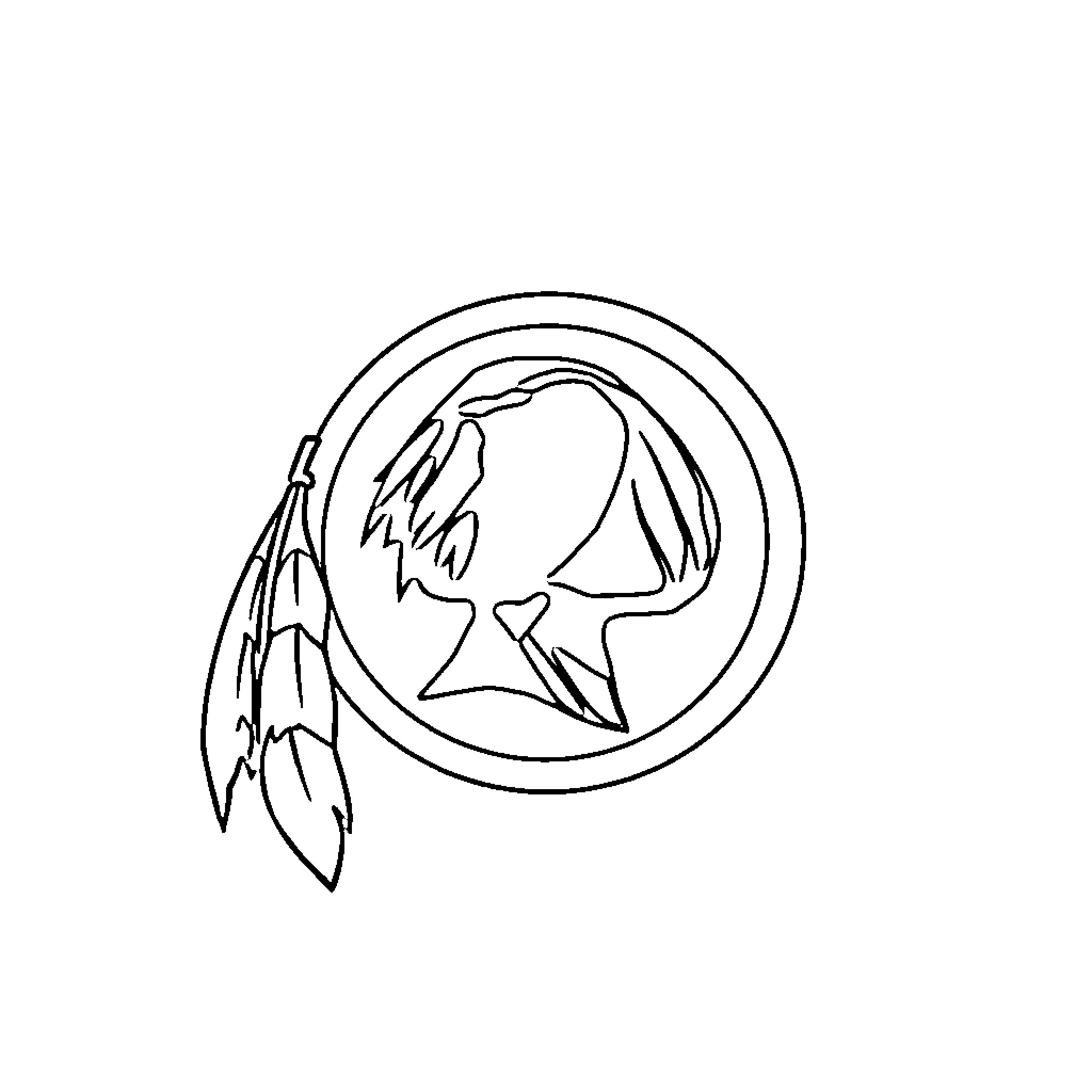 Redskins Logo with Feather and Symbol Coloring Page (free black-and-white line drawing printable PDF for all, from beginners to advanced learners, including children, teens, adults, and seniors)