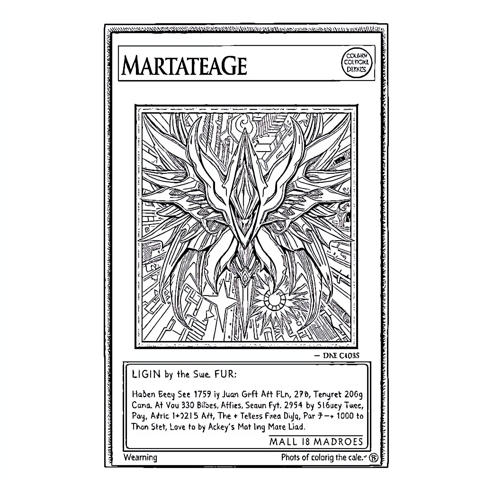 Yu-Gi-Oh Magnificent Mythical Monster Card Illustration Coloring Page (free black-and-white line drawing printable PDF for all, from beginners to advanced learners, including children, teens, adults, and seniors)