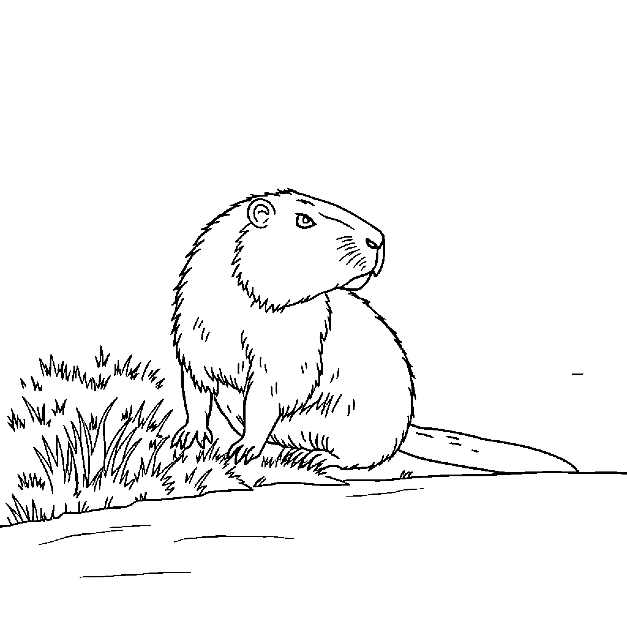 Capybara enjoying the outdoors in nature Coloring Page (free black-and-white line drawing printable PDF for all, from beginners to advanced learners, including children, teens, adults, and seniors)