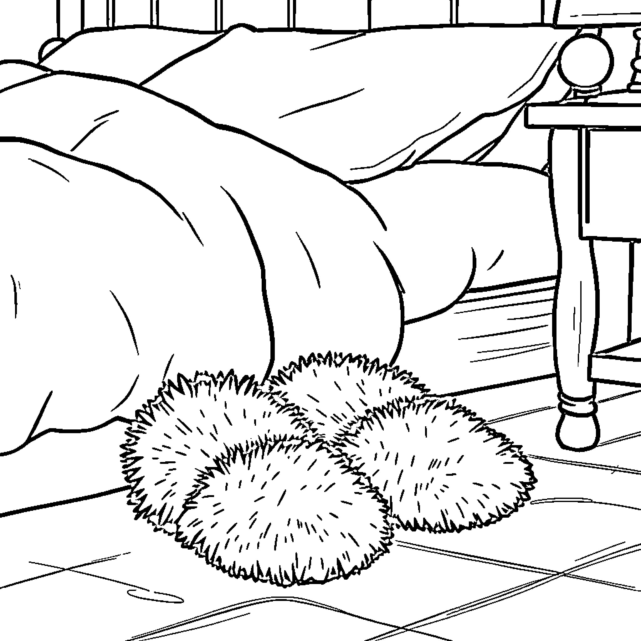 Slipper lying in the snow-covered landscape Coloring Page (free black-and-white line drawing printable PDF for all, from beginners to advanced learners, including children, teens, adults, and seniors)
