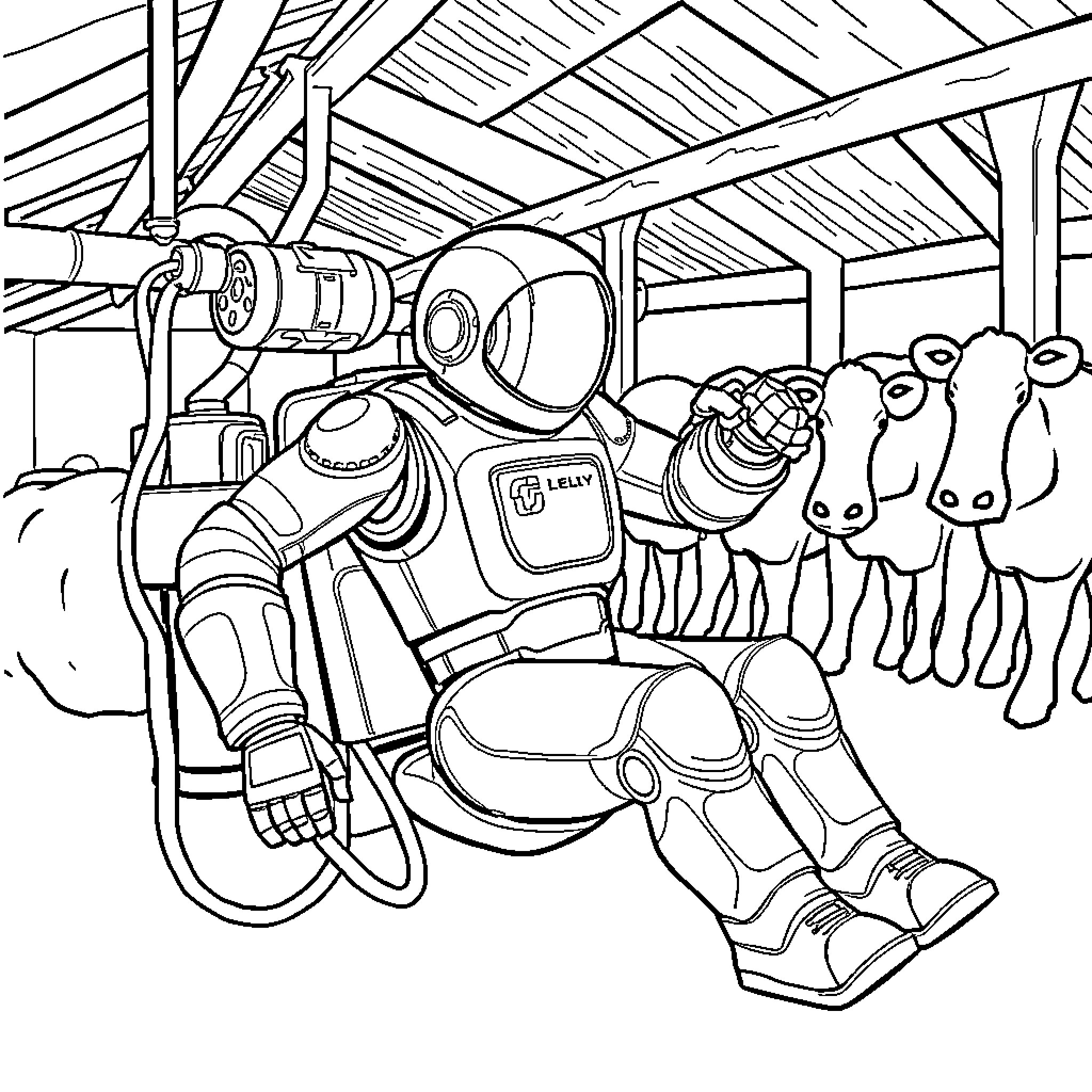 Astronaut exploring futuristic technology in a spacecraft Coloring Page (free black-and-white line drawing printable PDF for all, from beginners to advanced learners, including children, teens, adults, and seniors)