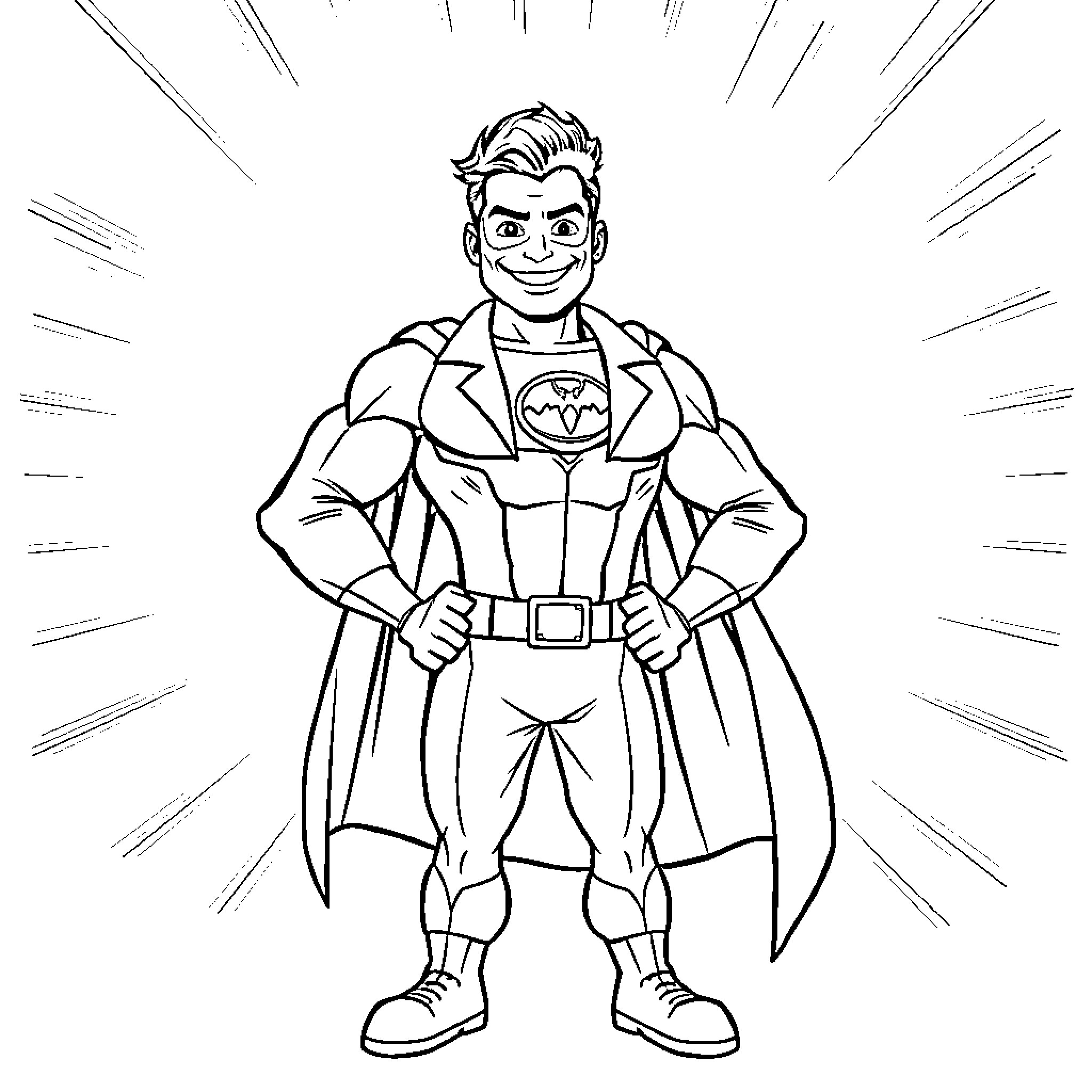 Dr Chris Cardona as a Superhero in Action Coloring Page (free black-and-white line drawing printable PDF for all, from beginners to advanced learners, including children, teens, adults, and seniors)