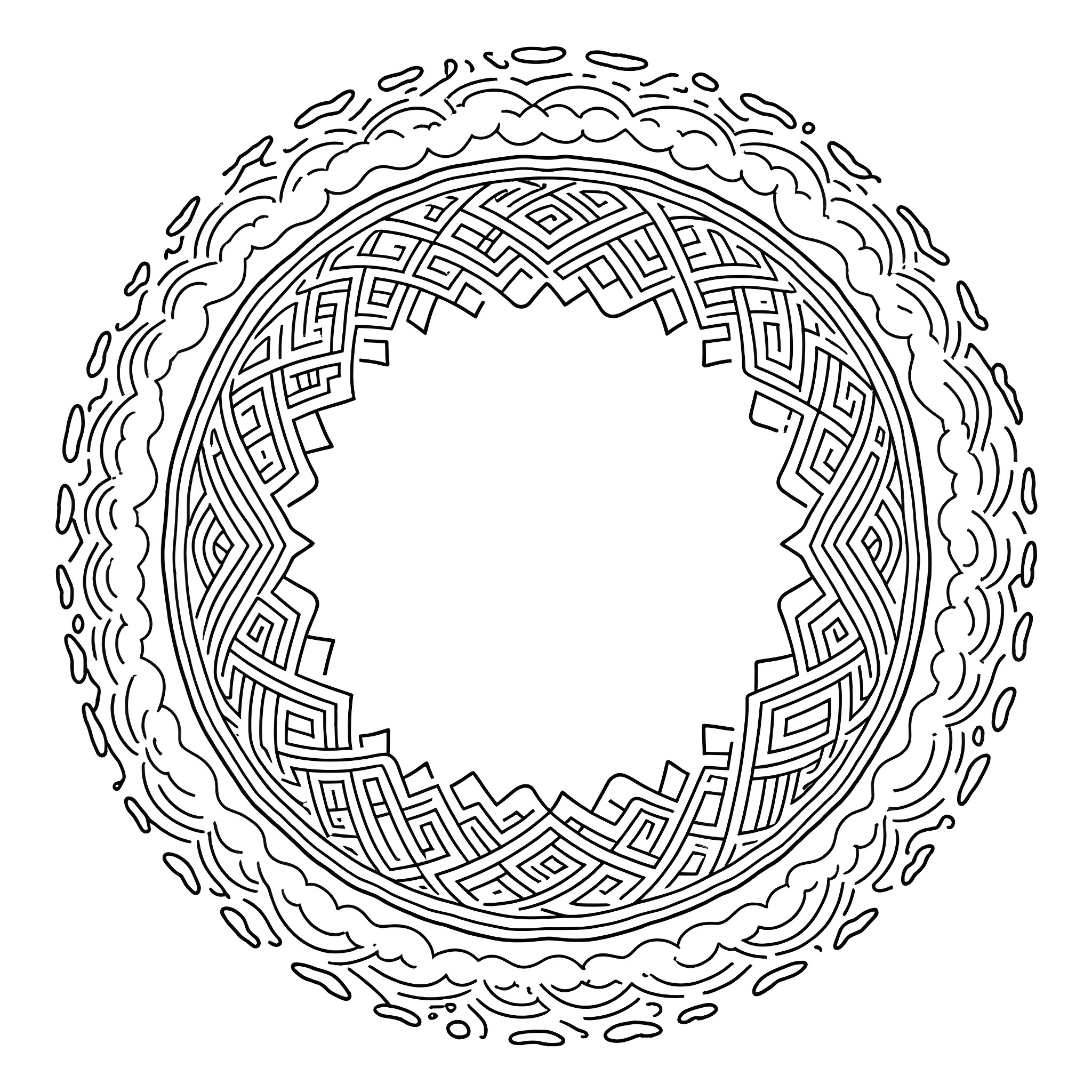 Zen Pattern with Intricate Geometric Designs Coloring Page (free black-and-white line drawing printable PDF for all, from beginners to advanced learners, including children, teens, adults, and seniors)