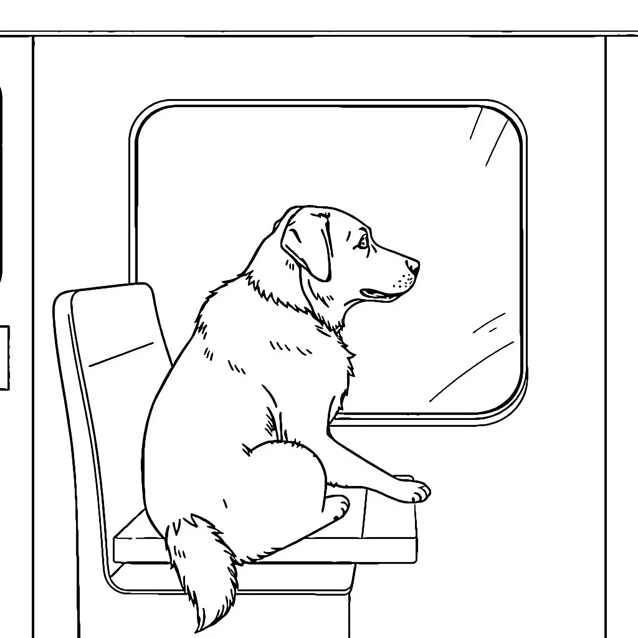 Dog sitting patiently in the veterinary clinic Coloring Page (free black-and-white line drawing printable PDF for all, from beginners to advanced learners, including children, teens, adults, and seniors)