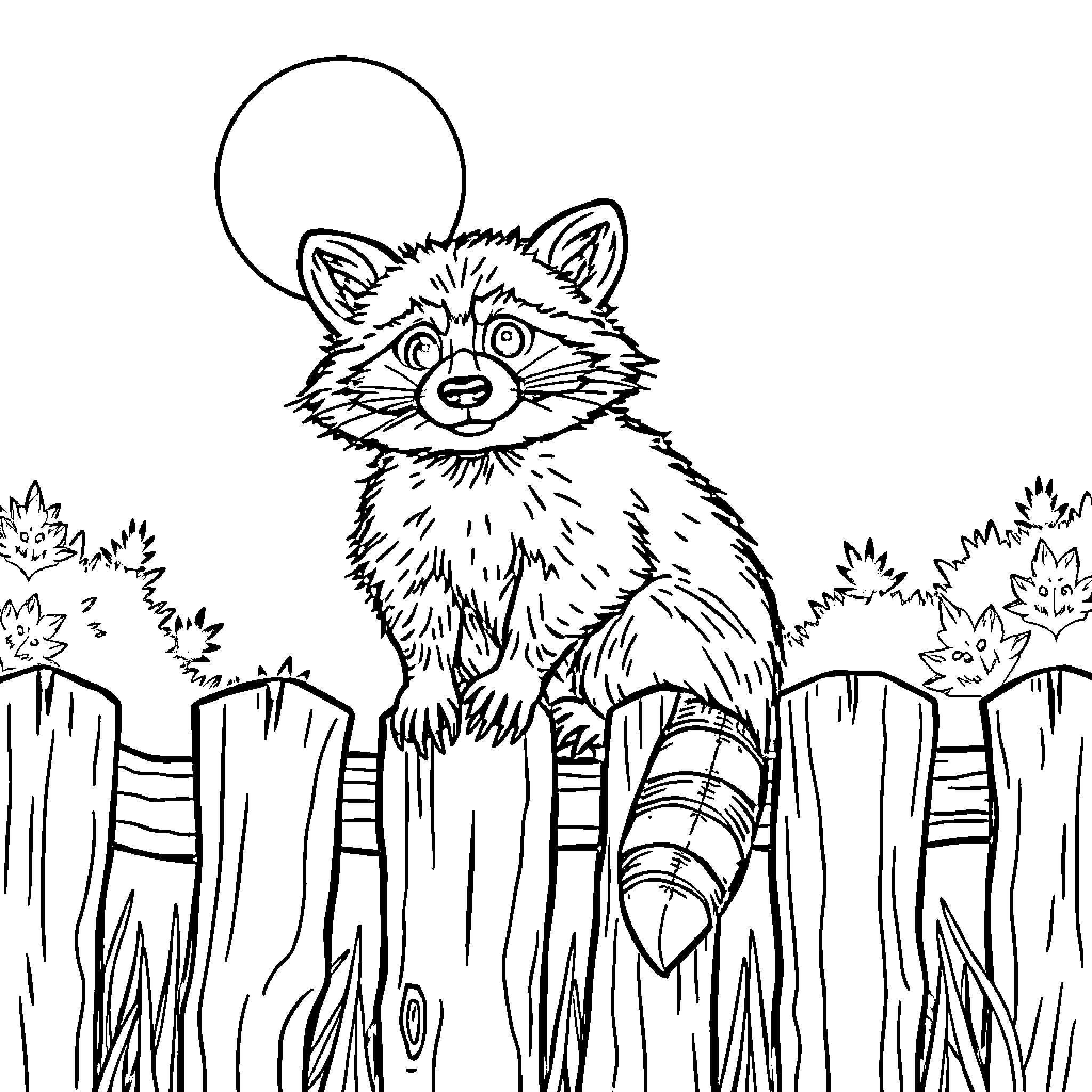 Raccoon exploring the wilderness curiously Coloring Page (free black-and-white line drawing printable PDF for all, from beginners to advanced learners, including children, teens, adults, and seniors)