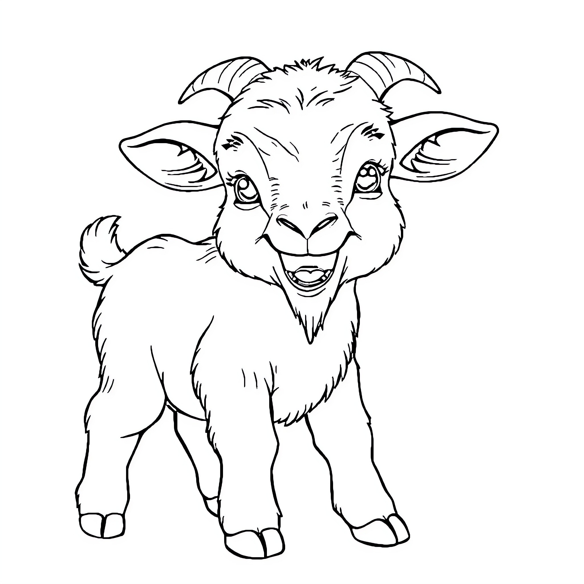 Sapi the playful and curious goat Coloring Page (free black-and-white line drawing printable PDF for all, from beginners to advanced learners, including children, teens, adults, and seniors)