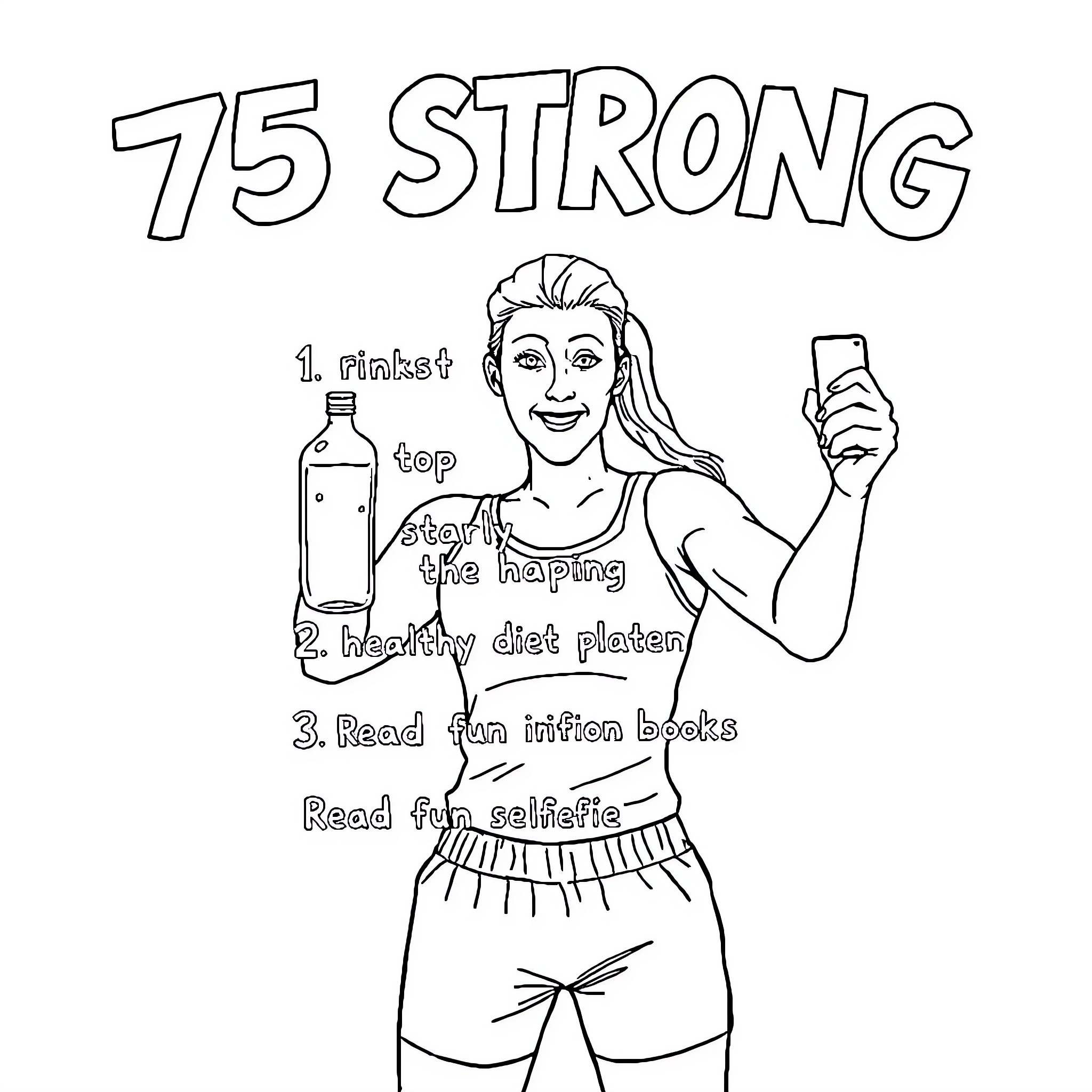 Fitness Tips for a Strong and Healthy Lifestyle Coloring Page (free black-and-white line drawing printable PDF for all, from beginners to advanced learners, including children, teens, adults, and seniors)