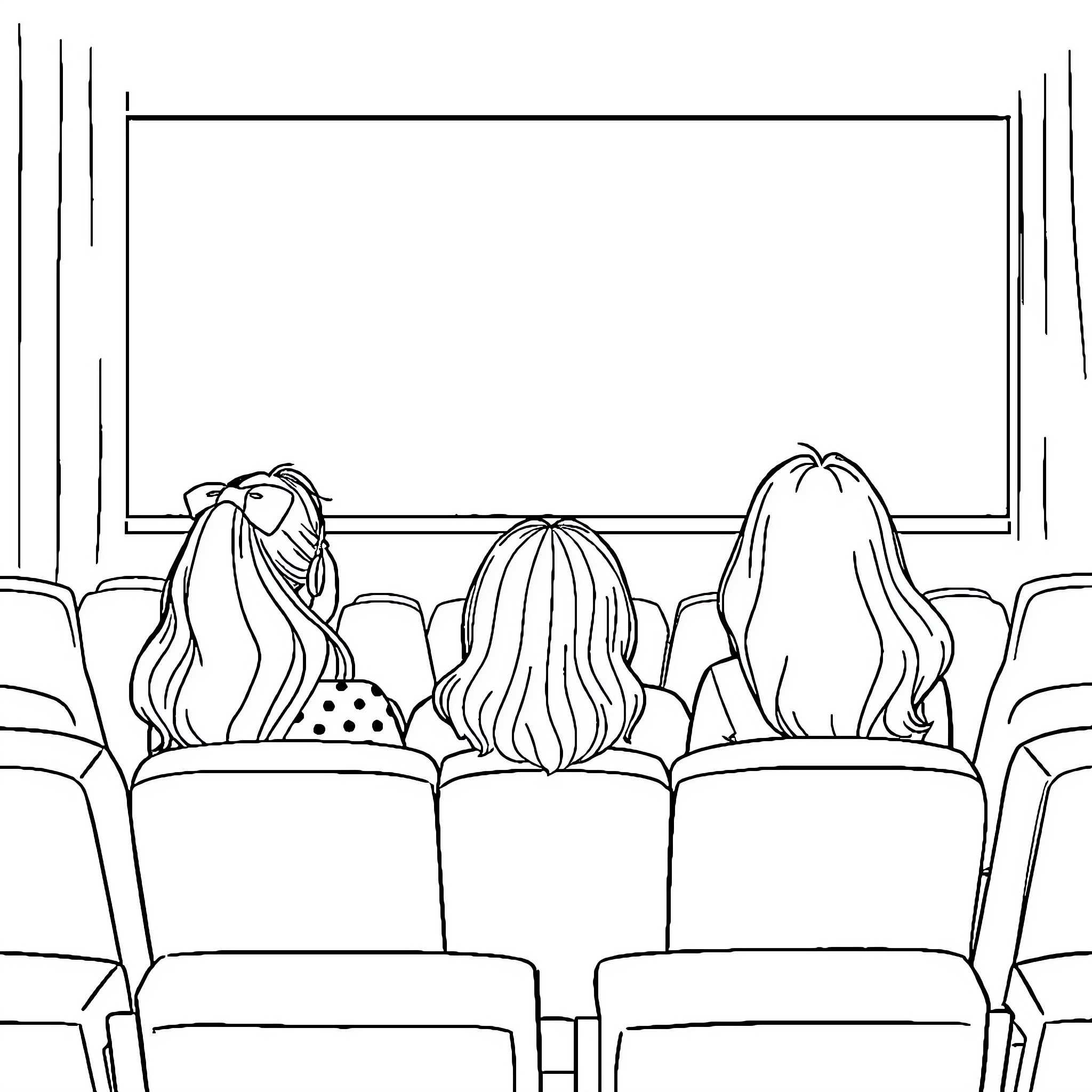 Sisters watching a performance together Coloring Page (free black-and-white line drawing printable PDF for all, from beginners to advanced learners, including children, teens, adults, and seniors)