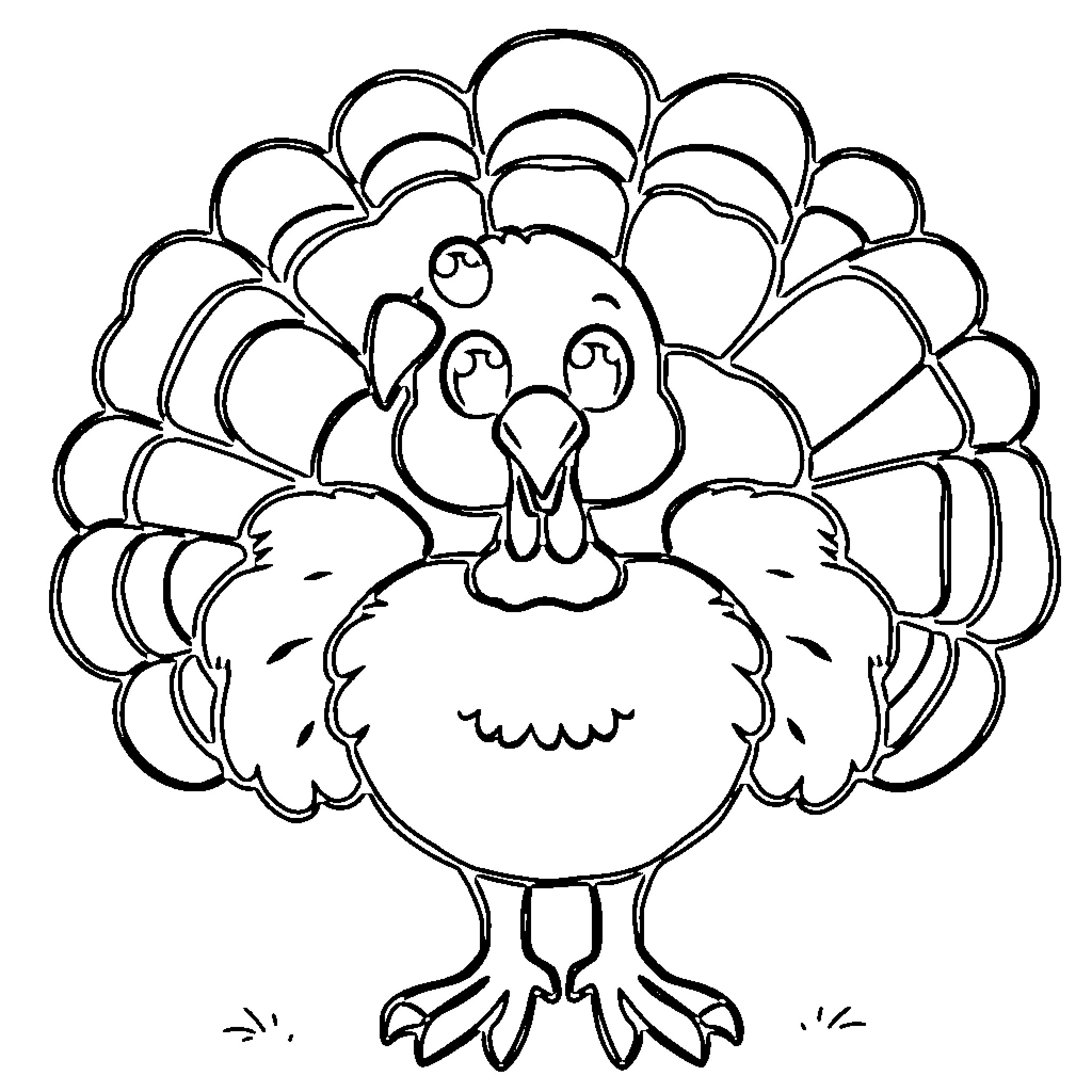 Turkey with Detailed Feather Pattern Coloring Page (free black-and-white line drawing printable PDF for all, from beginners to advanced learners, including children, teens, adults, and seniors)