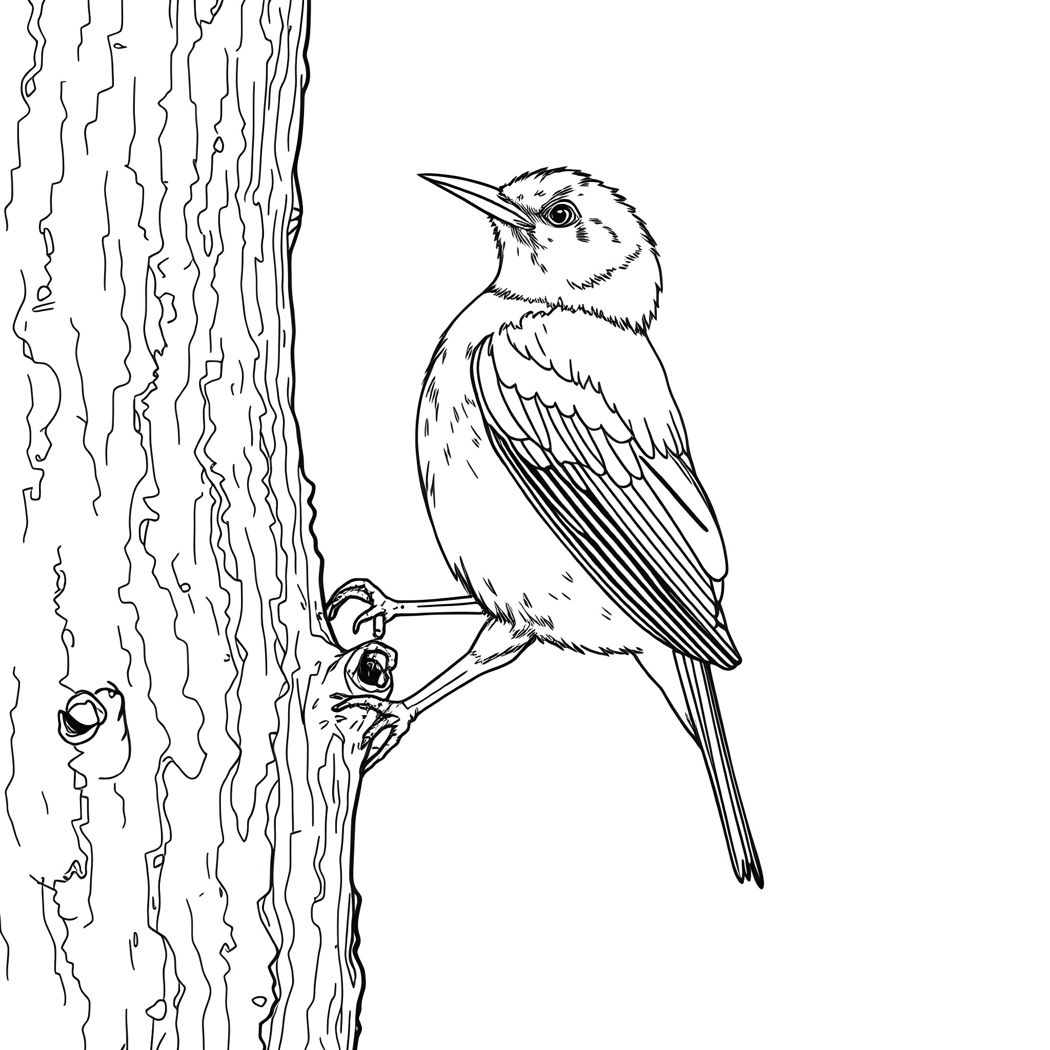 Tanager perched on a tree branch Coloring Page (free black-and-white line drawing printable PDF for all, from beginners to advanced learners, including children, teens, adults, and seniors)