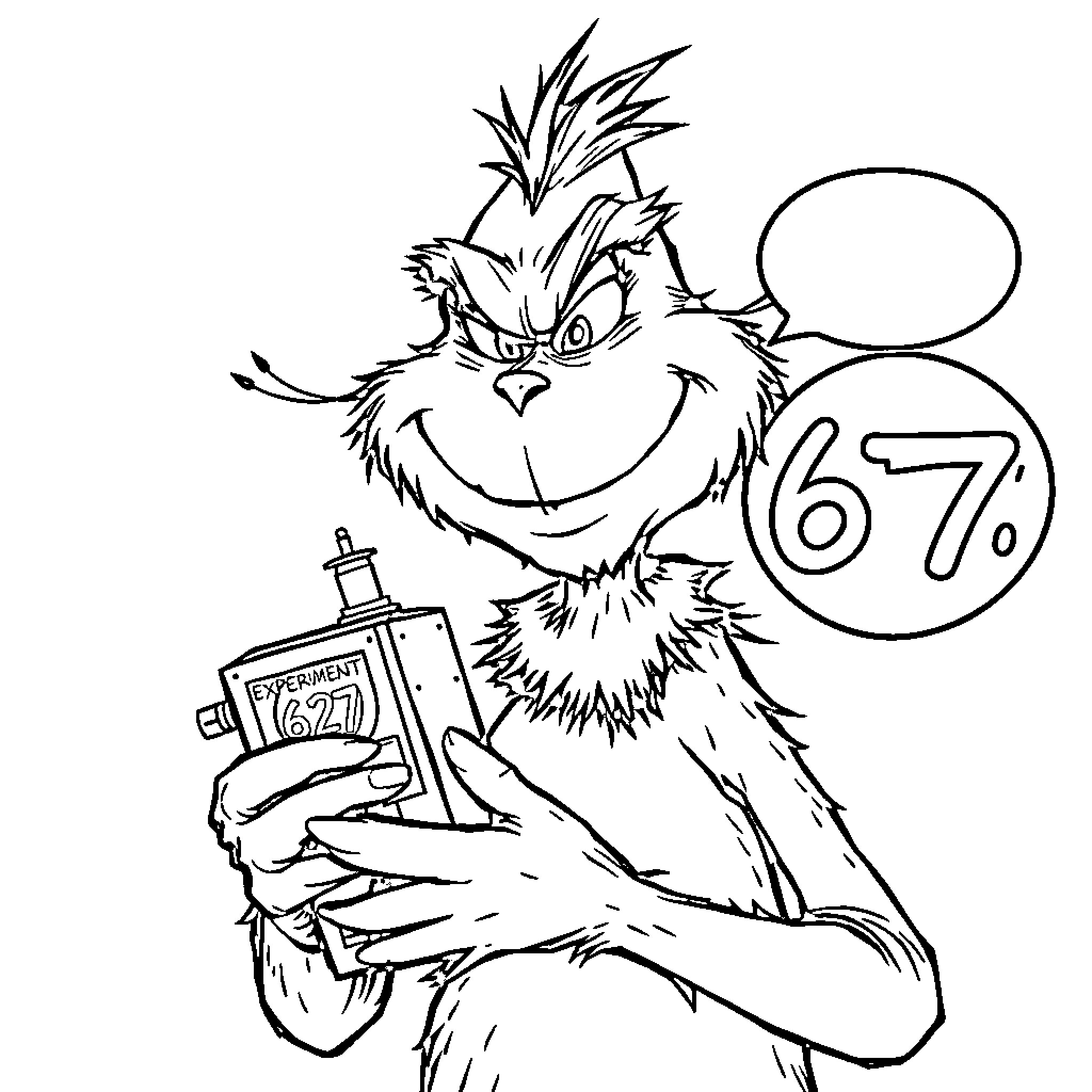 Grinch enjoying a discounted sale Coloring Page (free black-and-white line drawing printable PDF for all, from beginners to advanced learners, including children, teens, adults, and seniors)