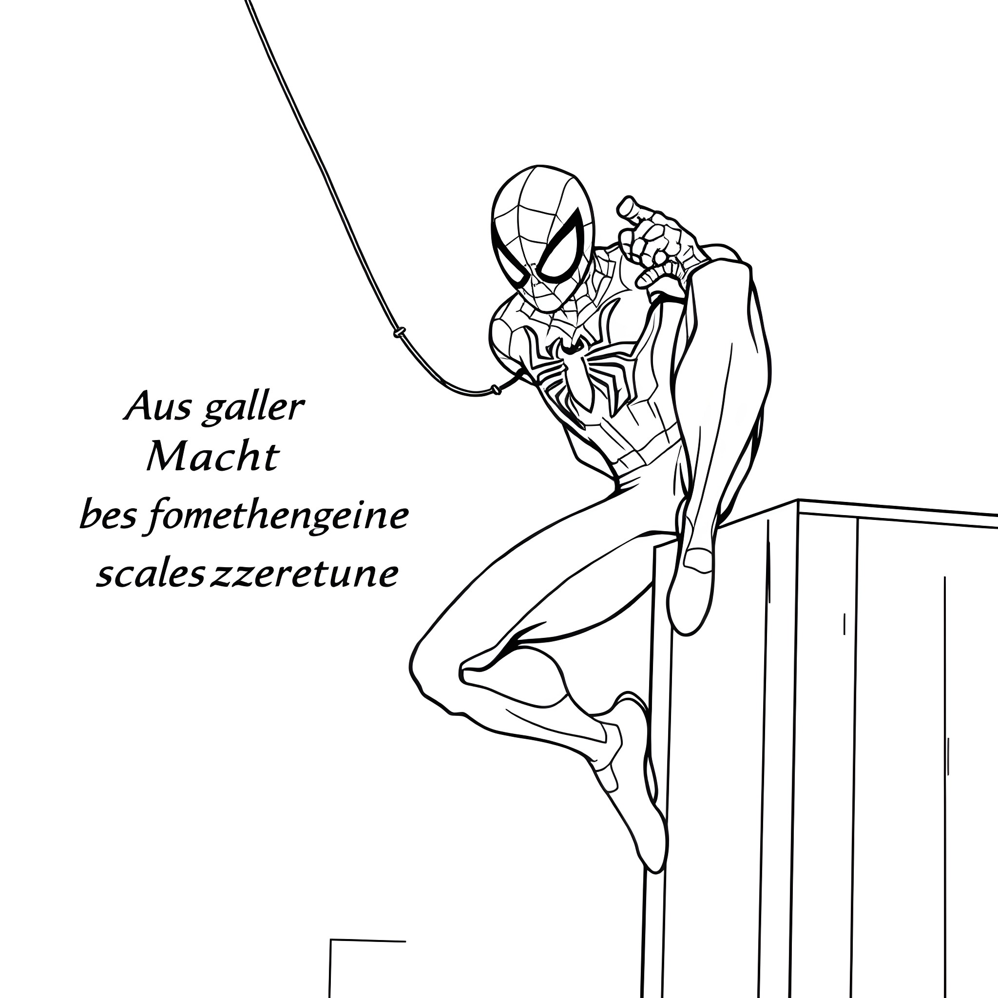 Spiderman battling with determination and heroism Coloring Page (free black-and-white line drawing printable PDF for all, from beginners to advanced learners, including children, teens, adults, and seniors)