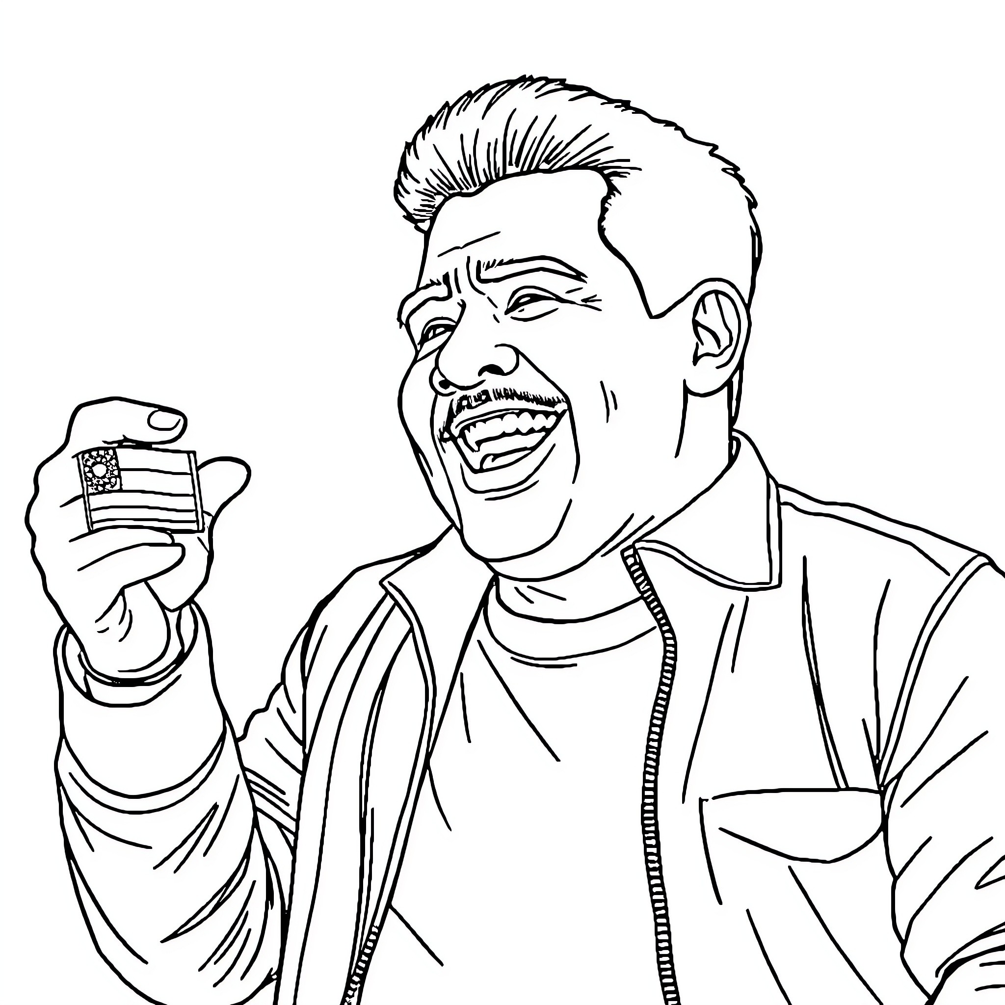 Maduro Proudly Displaying the National Flag Coloring Page (free black-and-white line drawing printable PDF for all, from beginners to advanced learners, including children, teens, adults, and seniors)