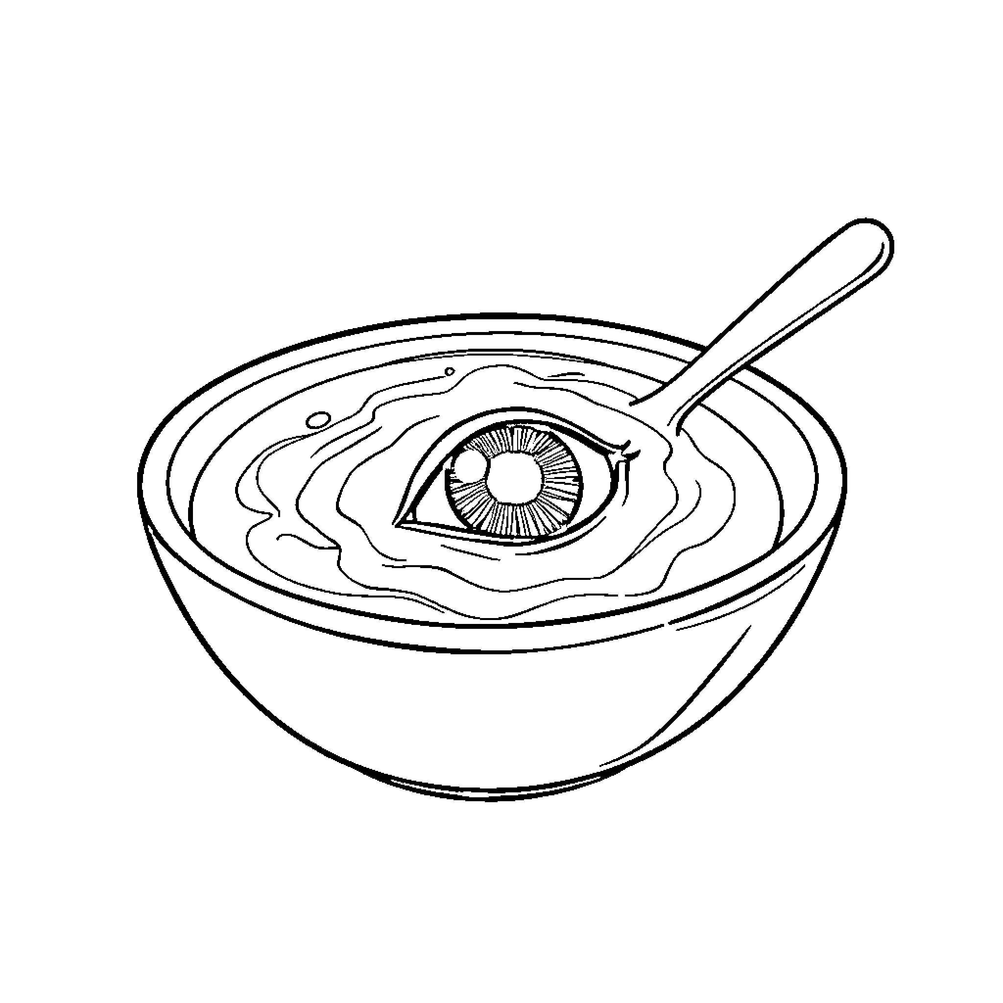 Eye peeking out from a bowl Coloring Page (free black-and-white line drawing printable PDF for all, from beginners to advanced learners, including children, teens, adults, and seniors)