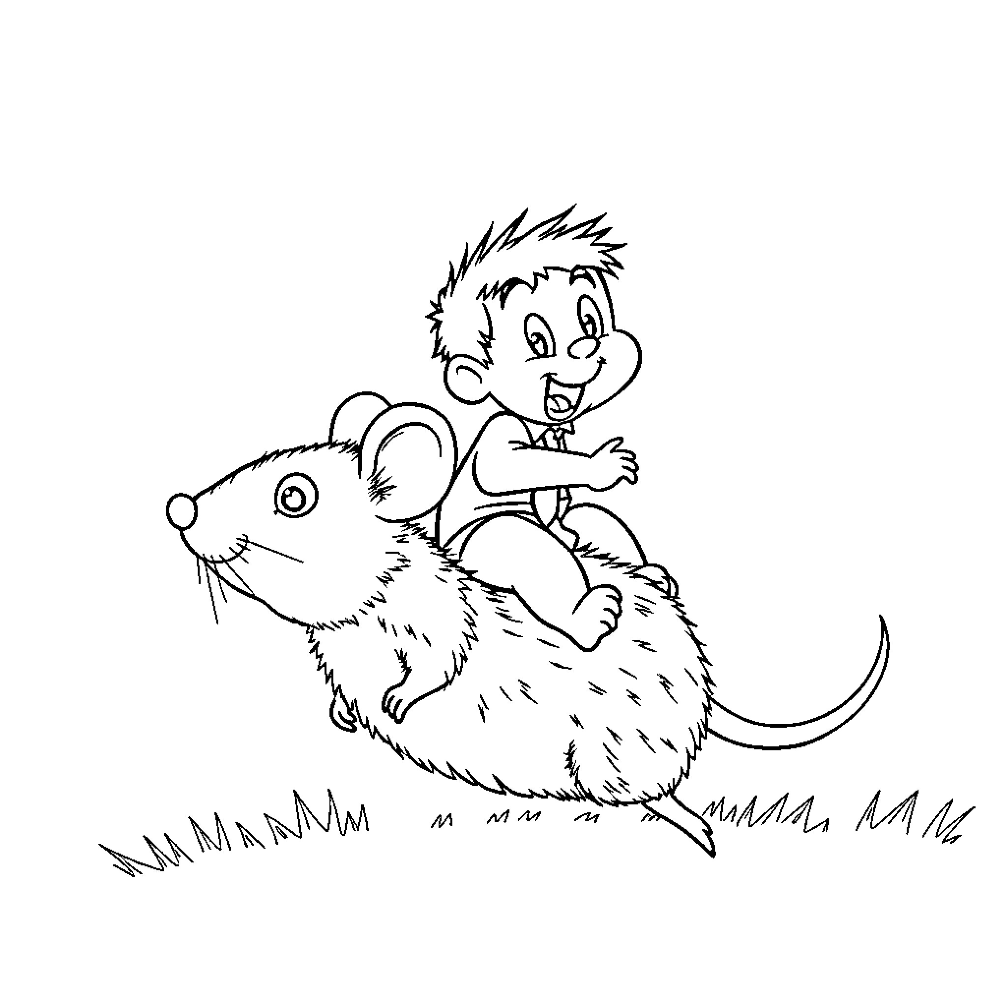 Kevin Levin riding a giant rat in the wild Coloring Page (free black-and-white line drawing printable PDF for all, from beginners to advanced learners, including children, teens, adults, and seniors)