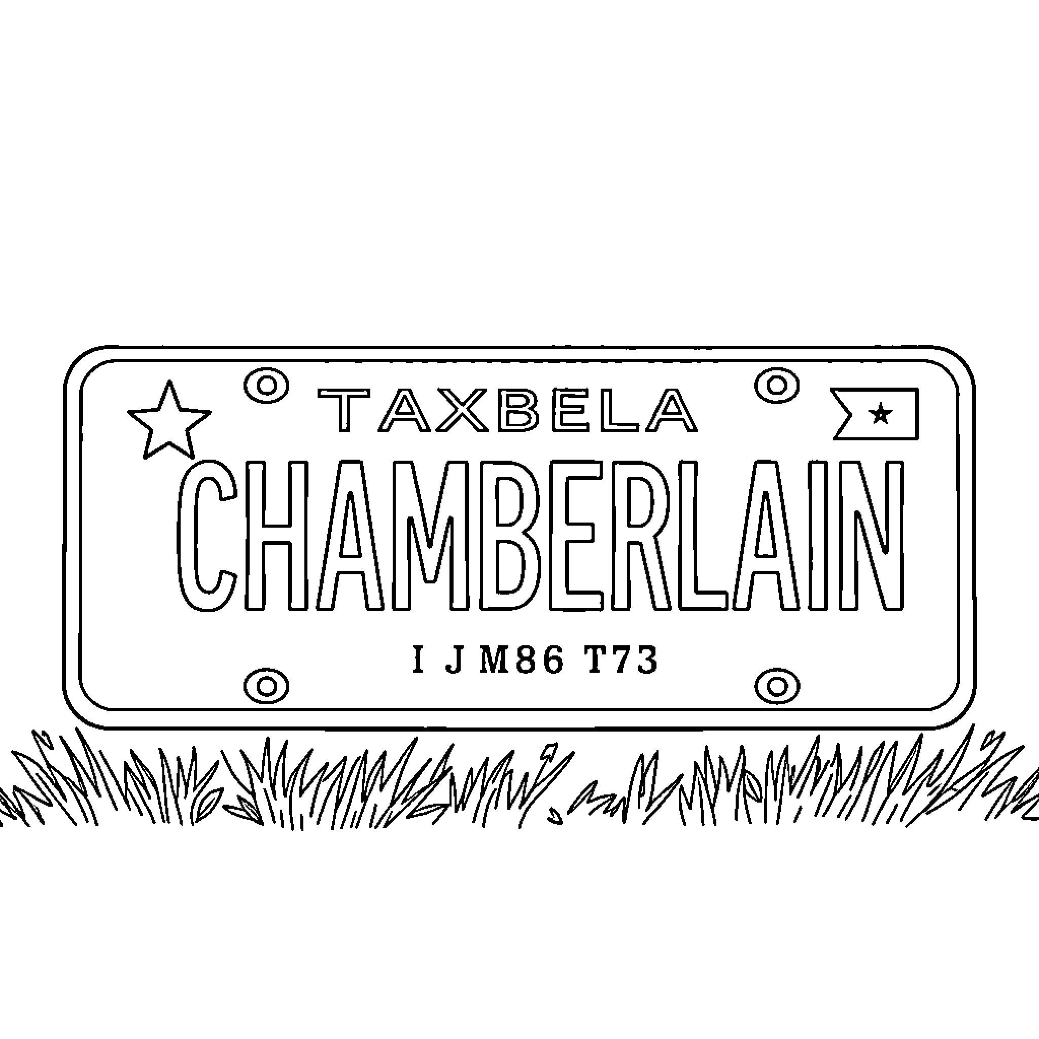 License Plate of Chamberlain in the Grass Coloring Page (free black-and-white line drawing printable PDF for all, from beginners to advanced learners, including children, teens, adults, and seniors)