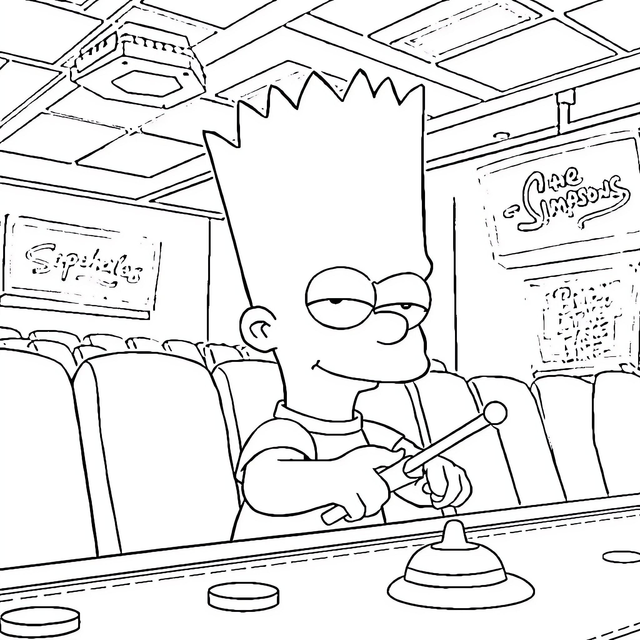 Bart Simpson in a classroom setting Coloring Page (free black-and-white line drawing printable PDF for all, from beginners to advanced learners, including children, teens, adults, and seniors)