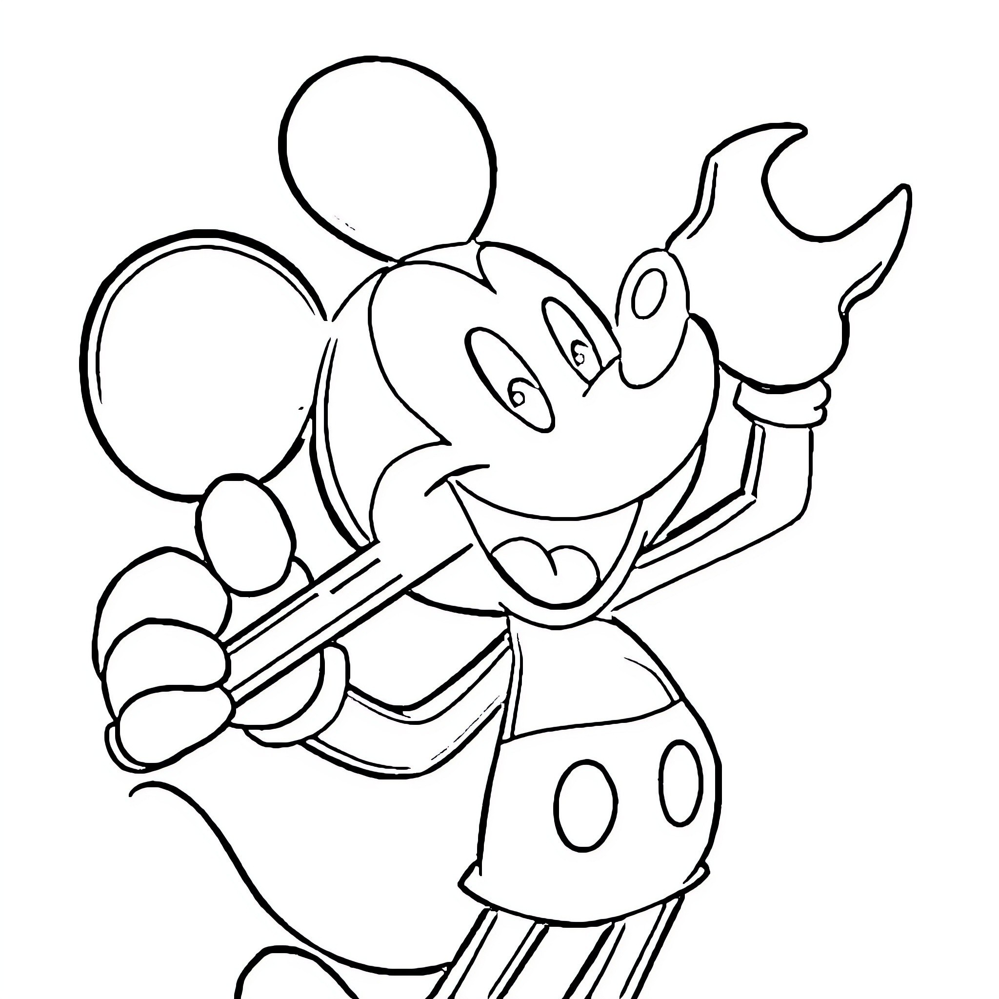 Mickey Mouse happily striking a pose Coloring Page (free black-and-white line drawing printable PDF for all, from beginners to advanced learners, including children, teens, adults, and seniors)