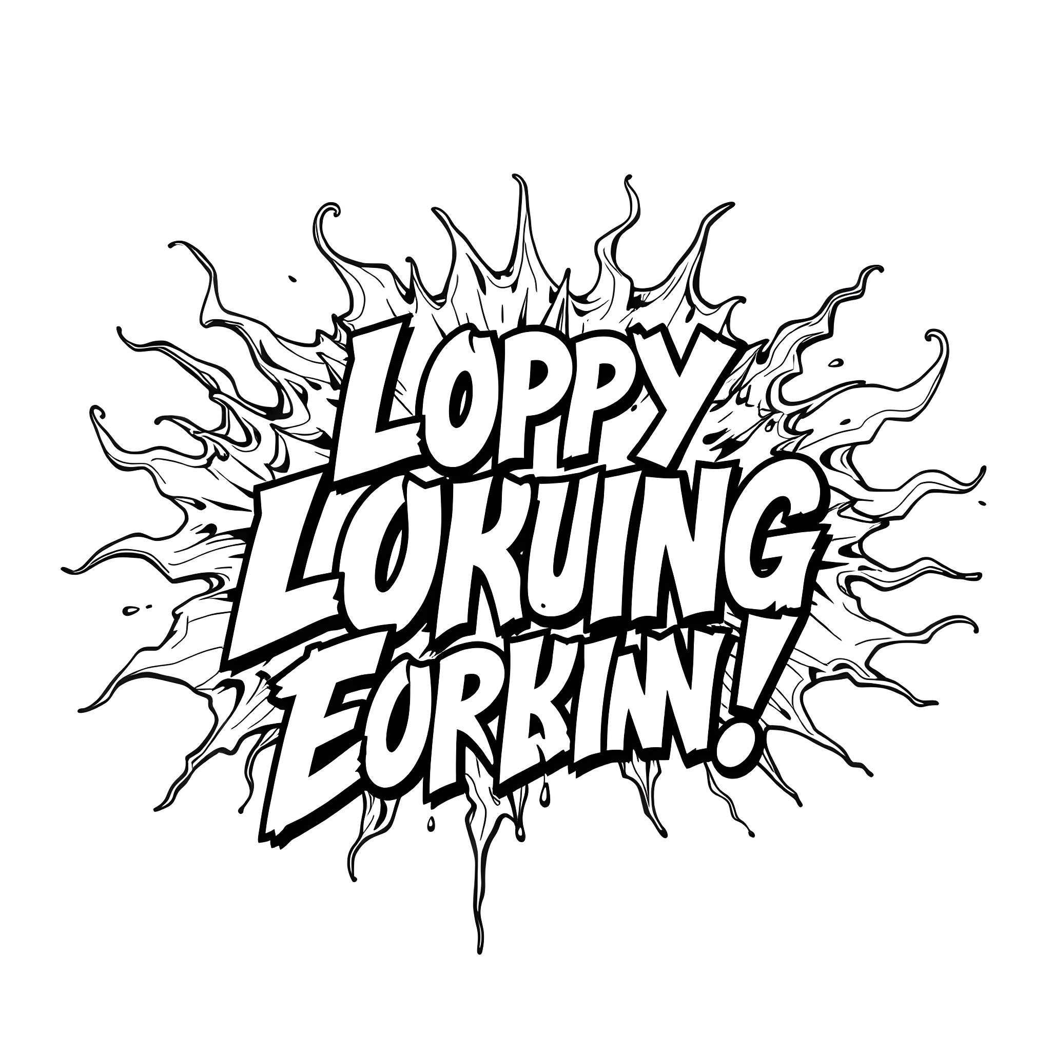 Letters Expressing Energetic Comic Exclamation Coloring Page (free black-and-white line drawing printable PDF for all, from beginners to advanced learners, including children, teens, adults, and seniors)