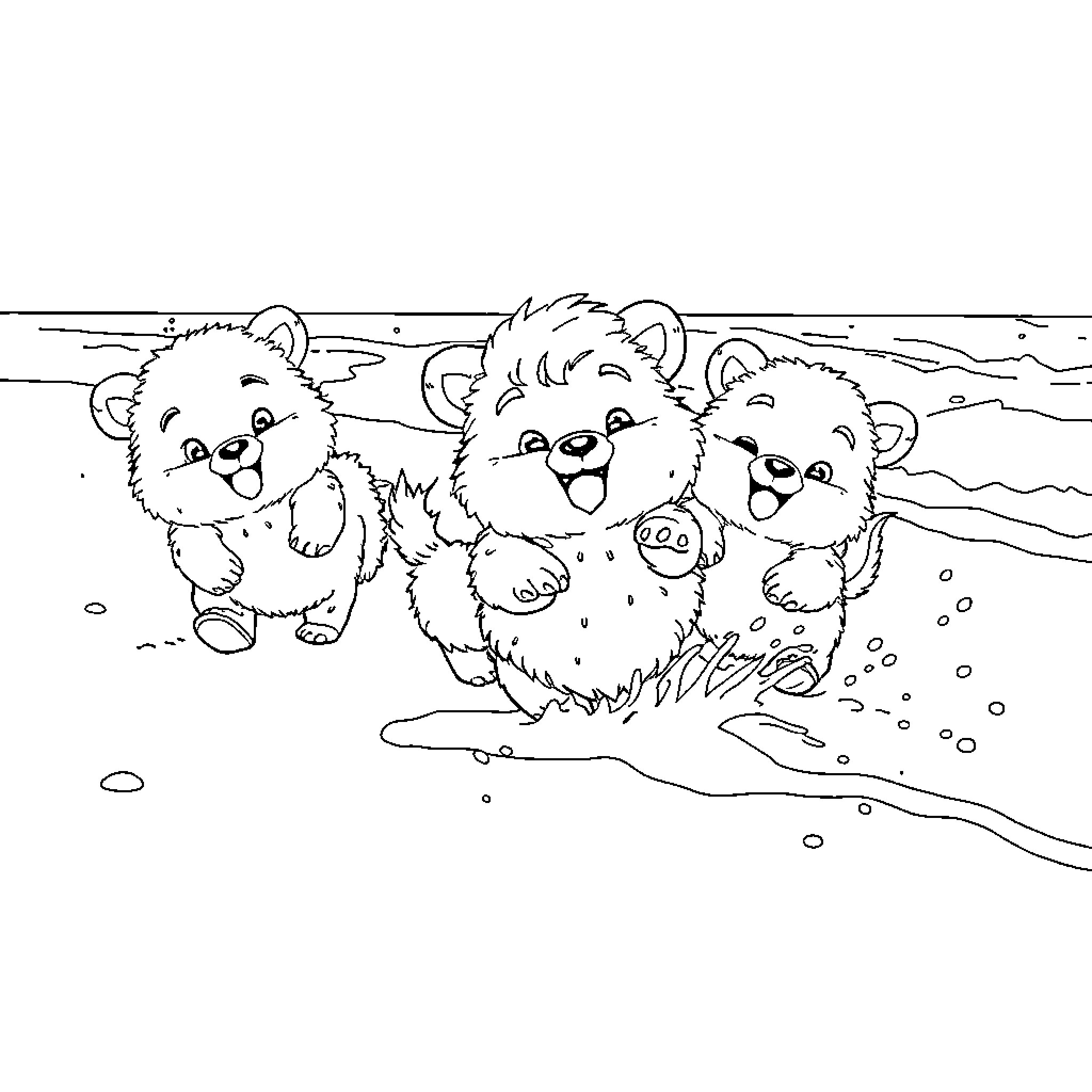 Labubu Trio of Playful Furry Friends Coloring Page (free black-and-white line drawing printable PDF for all, from beginners to advanced learners, including children, teens, adults, and seniors)