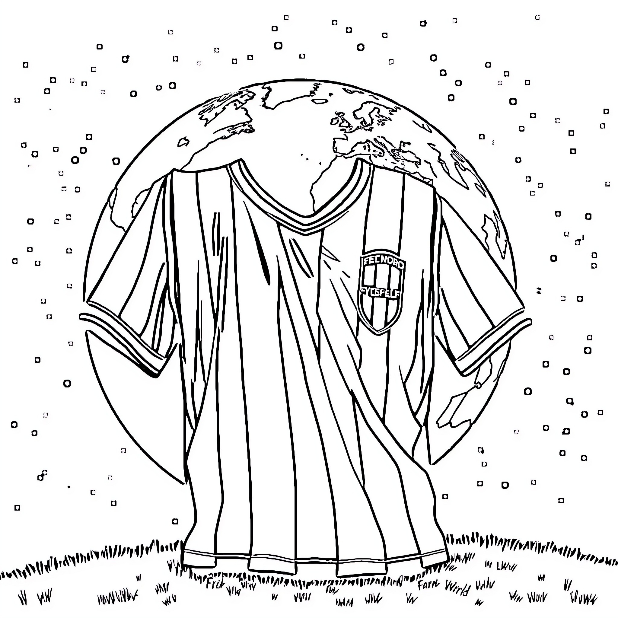 Feyenoord Jersey Surrounding the Earth Coloring Page (free black-and-white line drawing printable PDF for all, from beginners to advanced learners, including children, teens, adults, and seniors)