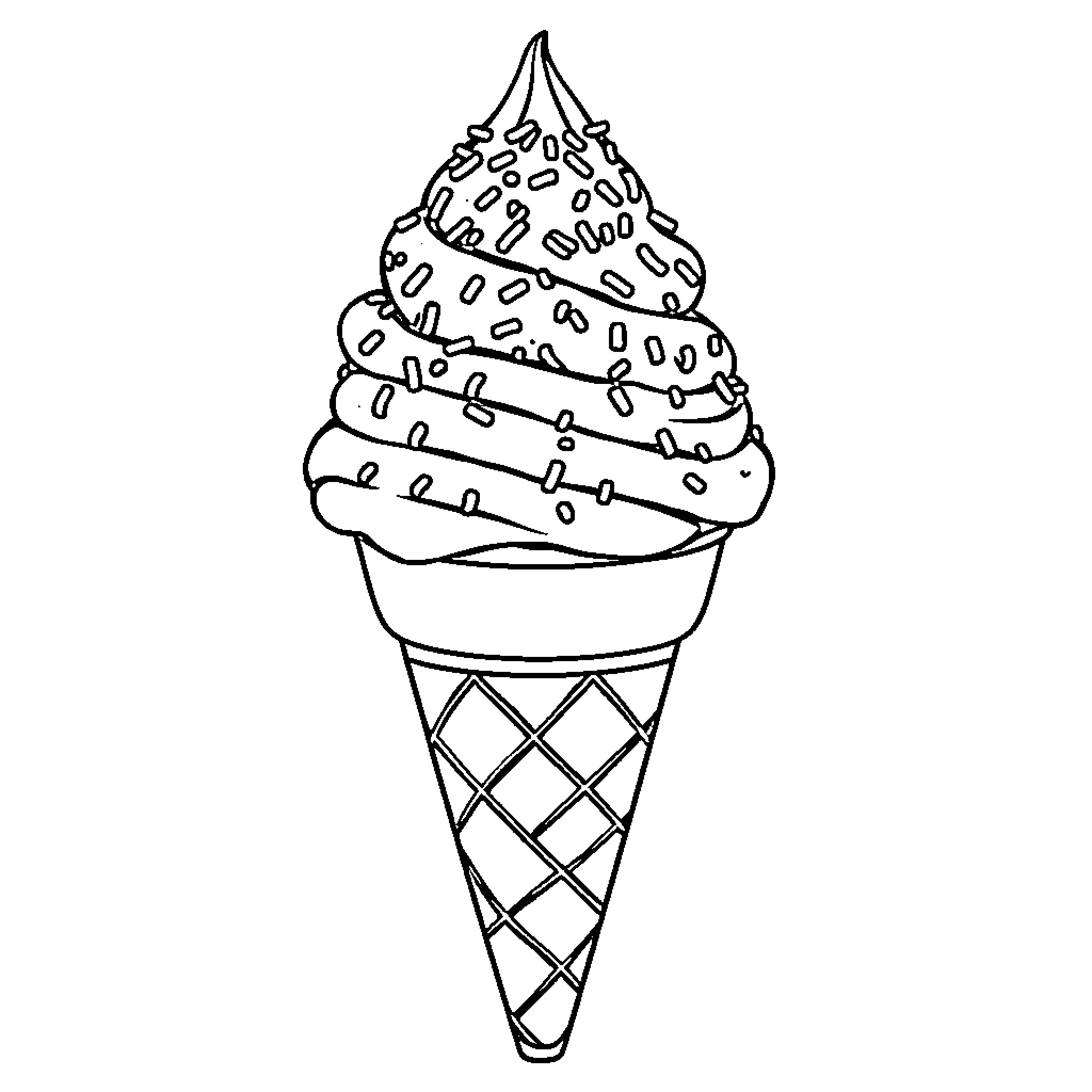 Ice Cream in a Waffle Cone with Sprinkles Coloring Page (free black-and-white line drawing printable PDF for all, from beginners to advanced learners, including children, teens, adults, and seniors)