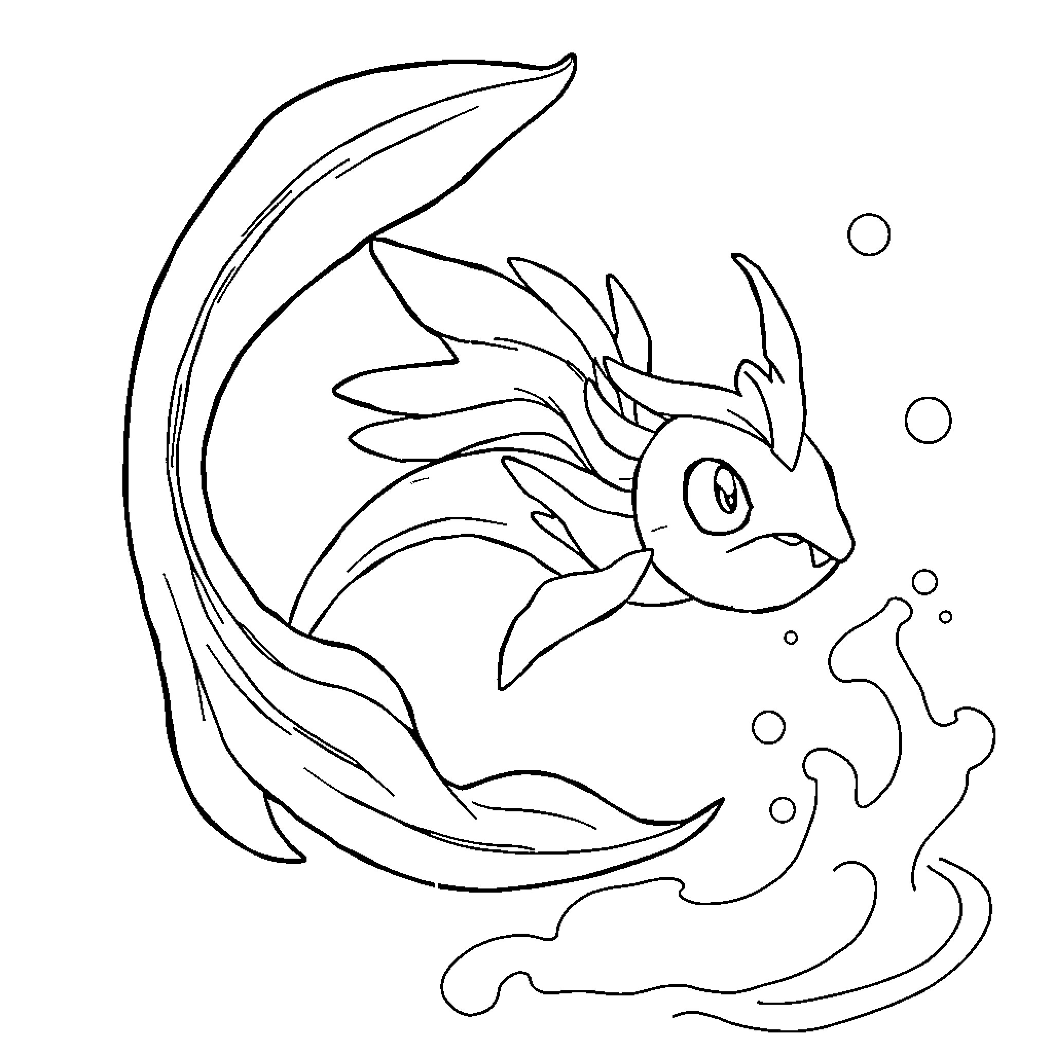 Pokémon Splash and Swim Coloring Page (free black-and-white line drawing printable PDF for all, from beginners to advanced learners, including children, teens, adults, and seniors)