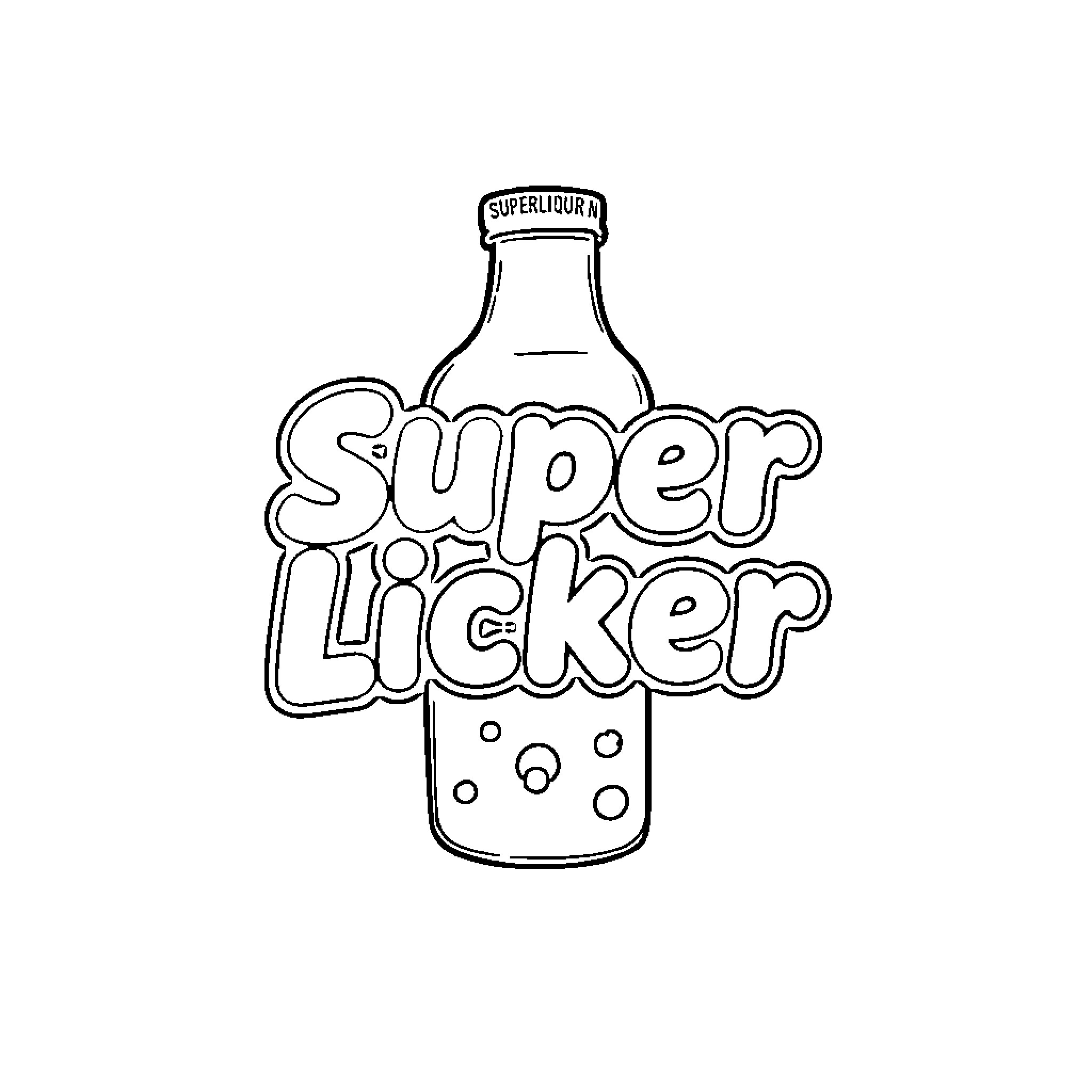 Super Liquor Super Licker Bottle Design Coloring Page (free black-and-white line drawing printable PDF for all, from beginners to advanced learners, including children, teens, adults, and seniors)