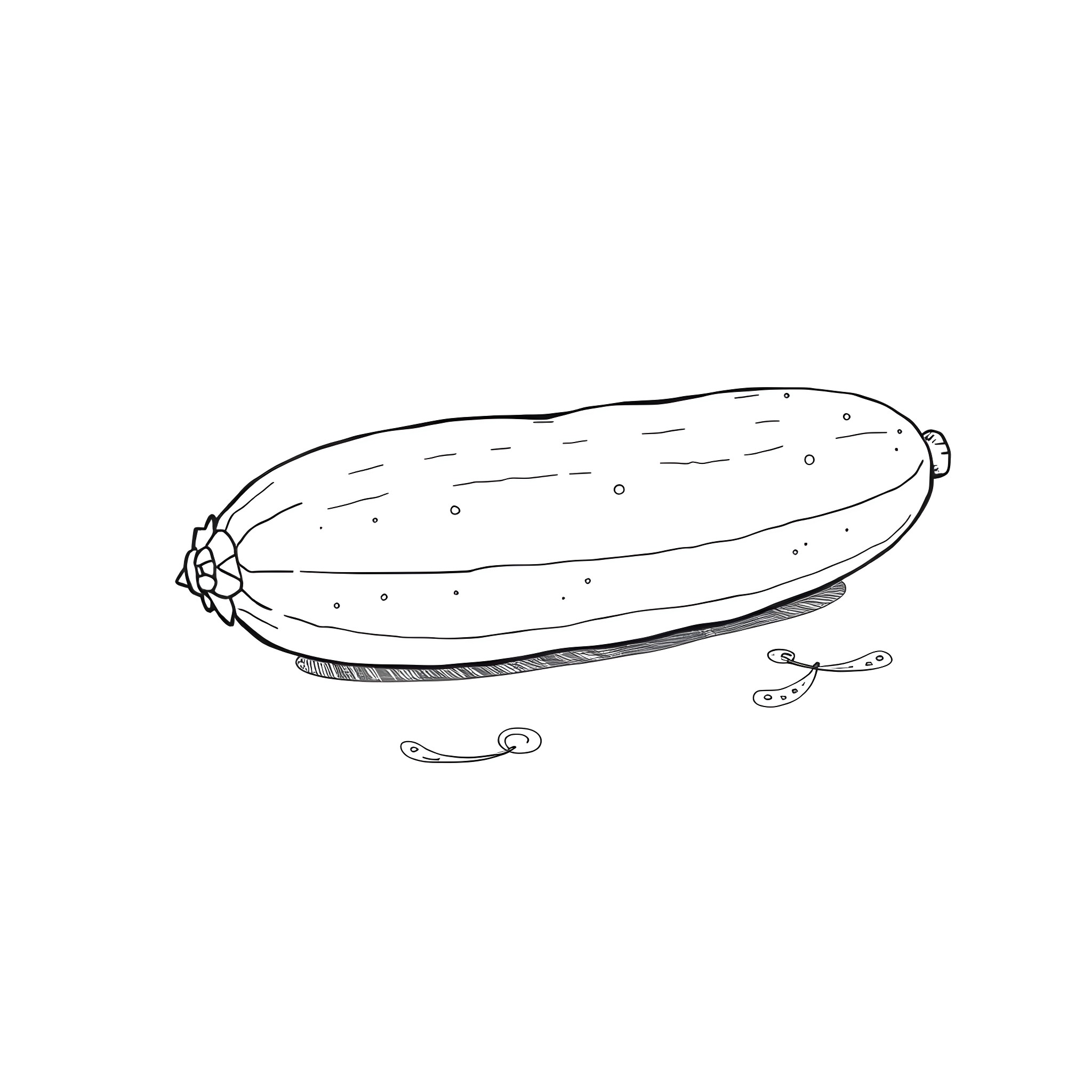 Cucumber sliced on a cutting board Coloring Page (free black-and-white line drawing printable PDF for all, from beginners to advanced learners, including children, teens, adults, and seniors)