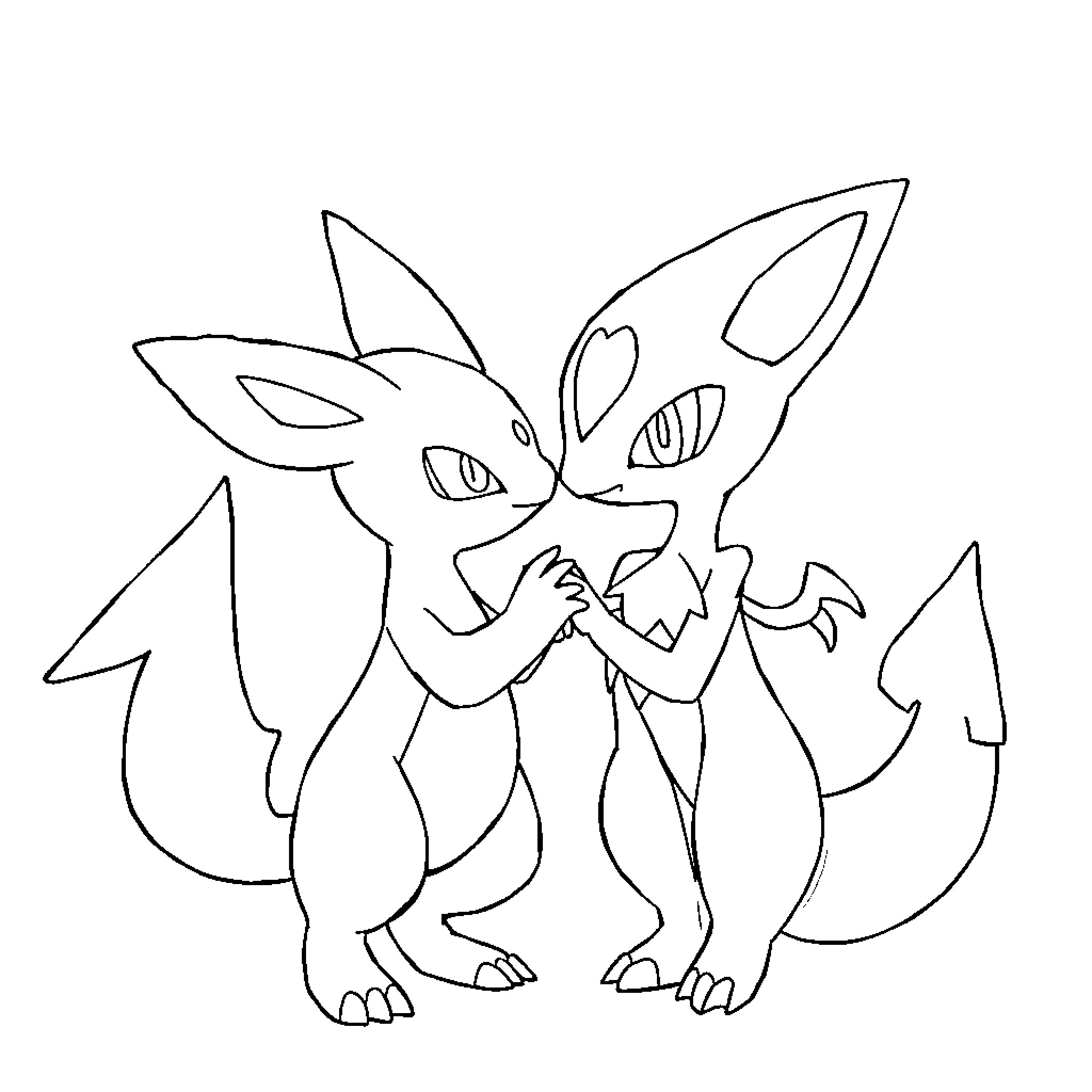 Lucario characters engaging in combat Coloring Page (free black-and-white line drawing printable PDF for all, from beginners to advanced learners, including children, teens, adults, and seniors)