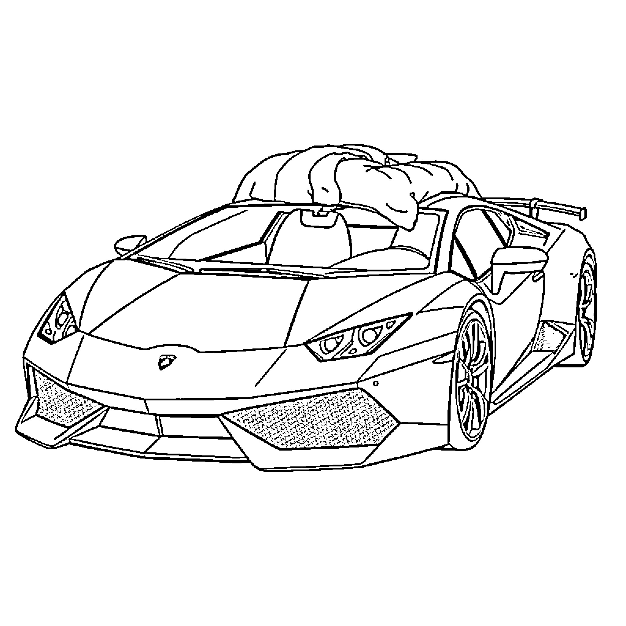Lamborghini sports car in action Coloring Page (free black-and-white line drawing printable PDF for all, from beginners to advanced learners, including children, teens, adults, and seniors)