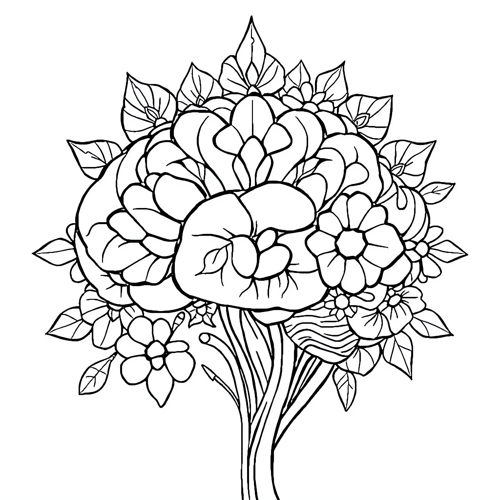 Mental Health Floral Bouquet Coloring Page (free black-and-white line drawing printable PDF for all, from beginners to advanced learners, including children, teens, adults, and seniors)
