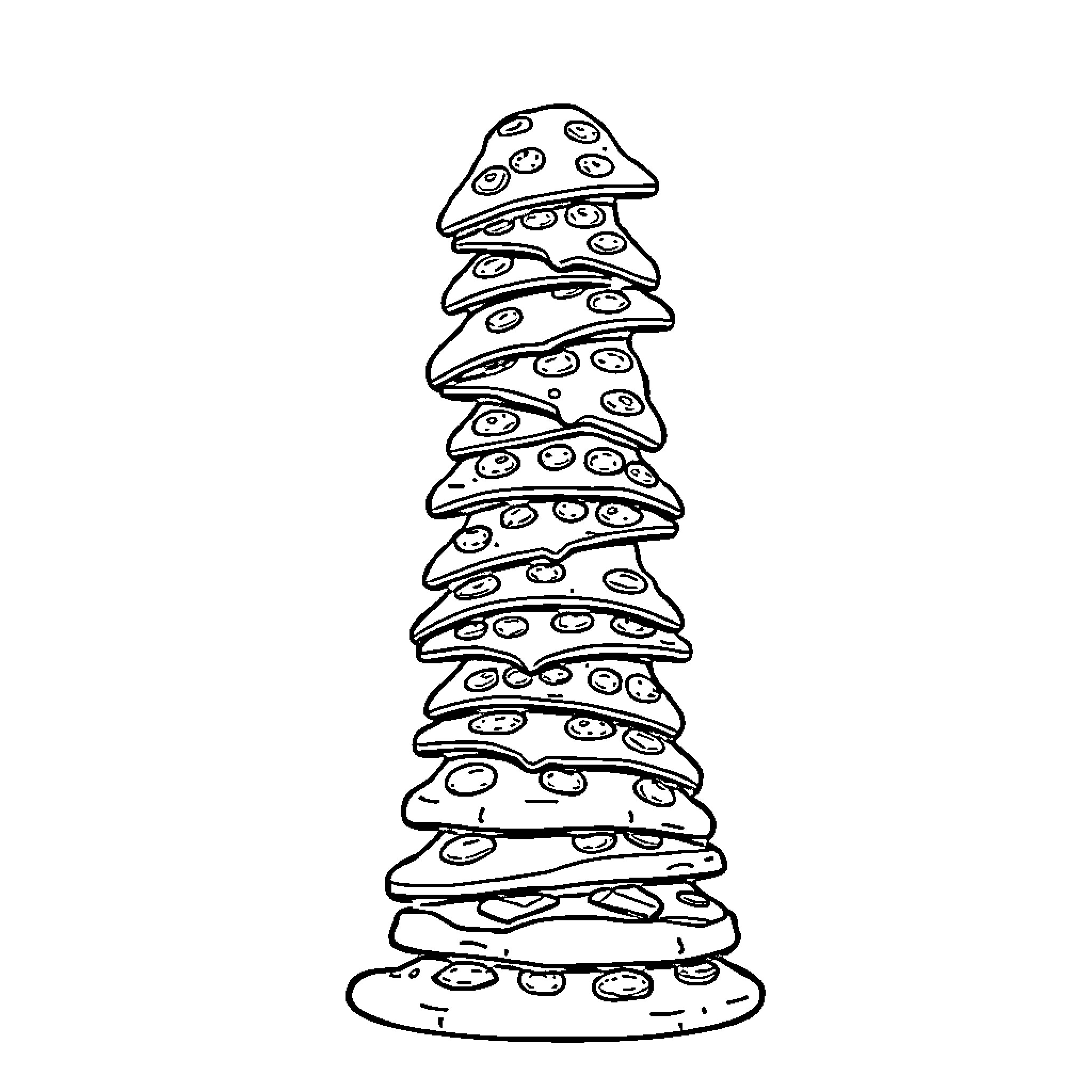 Pizza stacked with creative toppings Coloring Page (free black-and-white line drawing printable PDF for all, from beginners to advanced learners, including children, teens, adults, and seniors)
