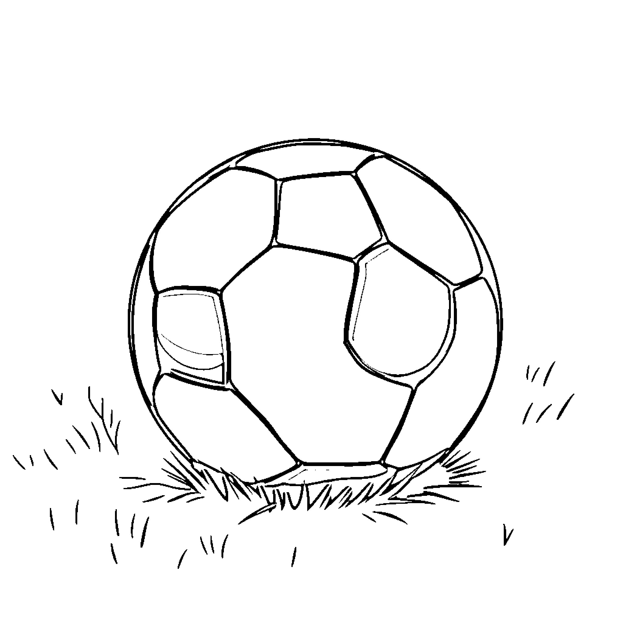 Soccer Ball on Grass Field Coloring Page (free black-and-white line drawing printable PDF for all, from beginners to advanced learners, including children, teens, adults, and seniors)