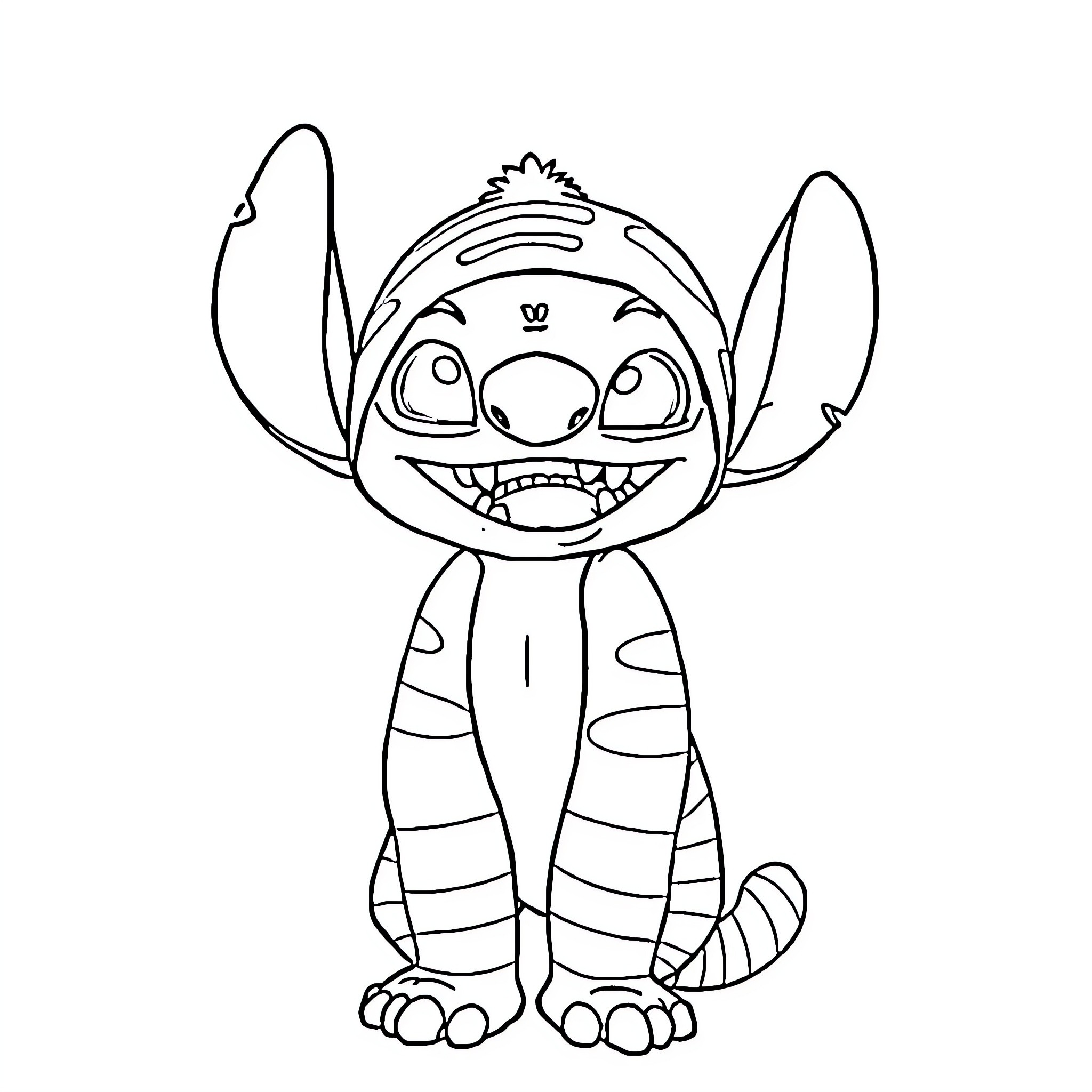 Angel Stitch's Mischievous Smile Coloring Page (free black-and-white line drawing printable PDF for all, from beginners to advanced learners, including children, teens, adults, and seniors)
