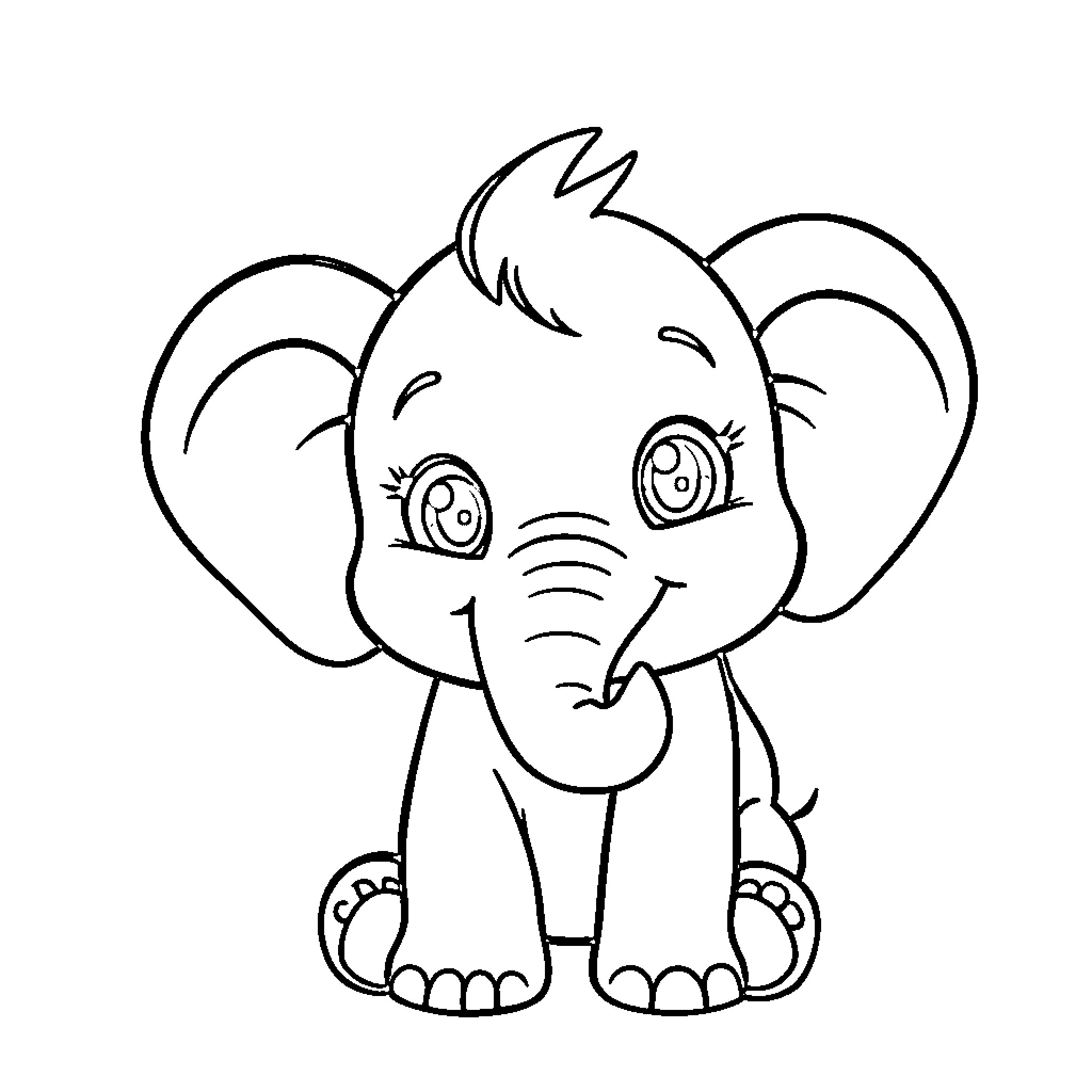 Elephant in a Charming Pose Coloring Page (free black-and-white line drawing printable PDF for all, from beginners to advanced learners, including children, teens, adults, and seniors)