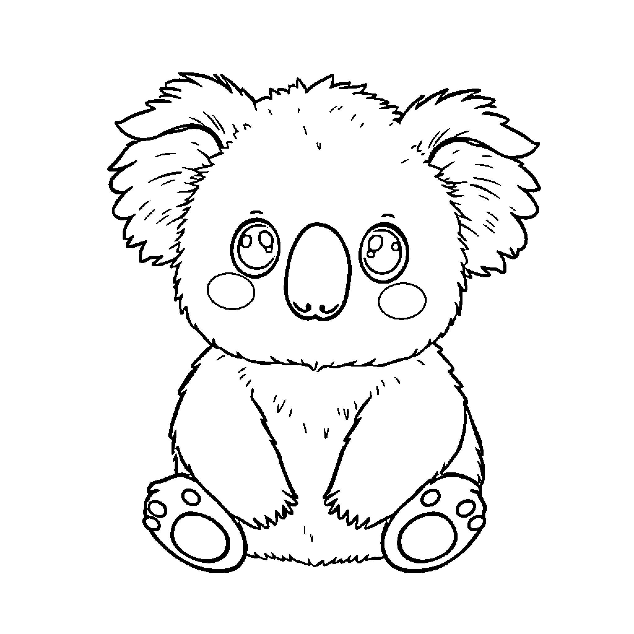 Koala sitting in a playful pose Coloring Page (free black-and-white line drawing printable PDF for all, from beginners to advanced learners, including children, teens, adults, and seniors)