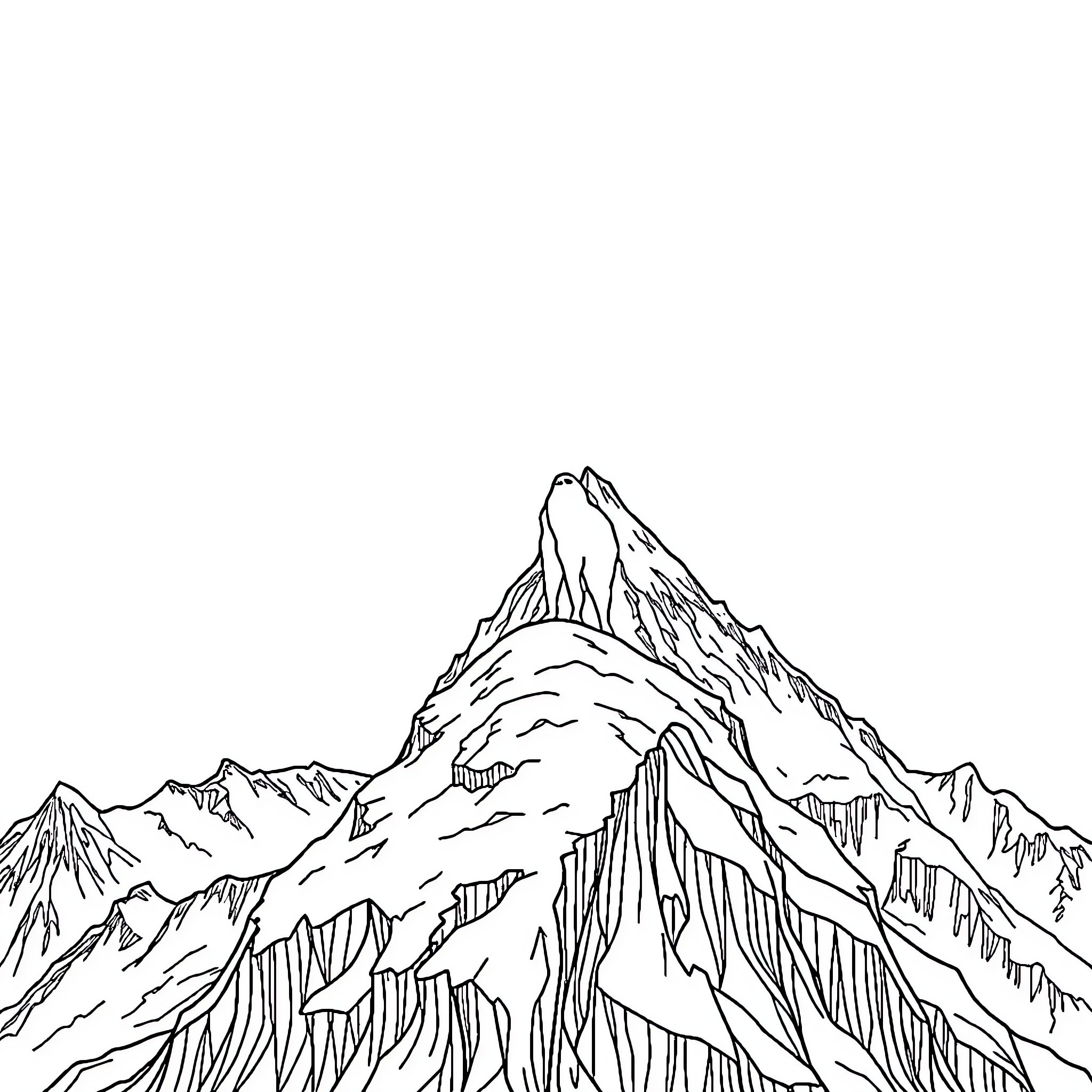 Inoxtag Mountain Landscape Illustration Coloring Page (free black-and-white line drawing printable PDF for all, from beginners to advanced learners, including children, teens, adults, and seniors)